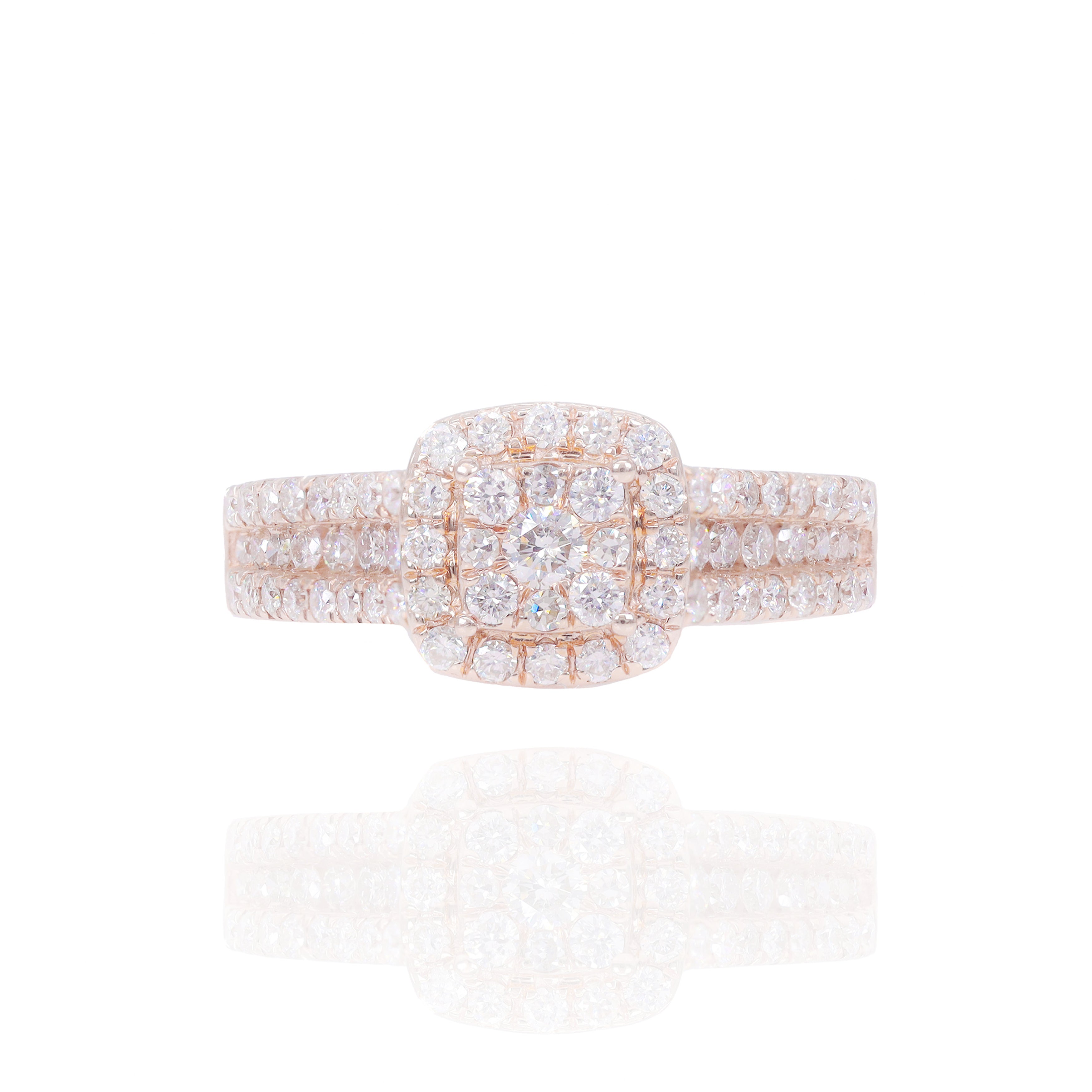 Princess Shape Diamond Engagement Ring with Halo and 3 Row Band
