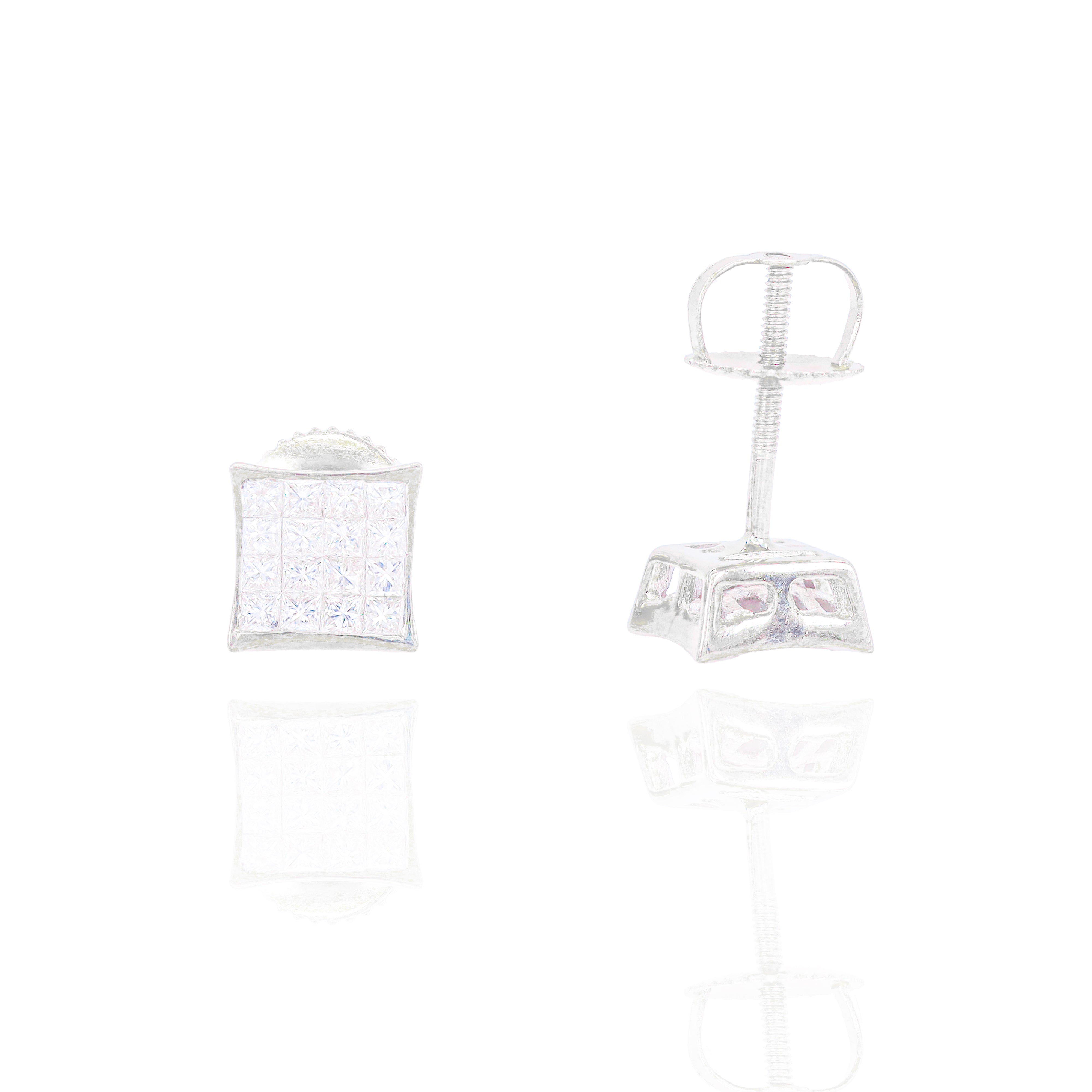 Invisible Set Princess Cut Diamond Earrings with Pointed Corners