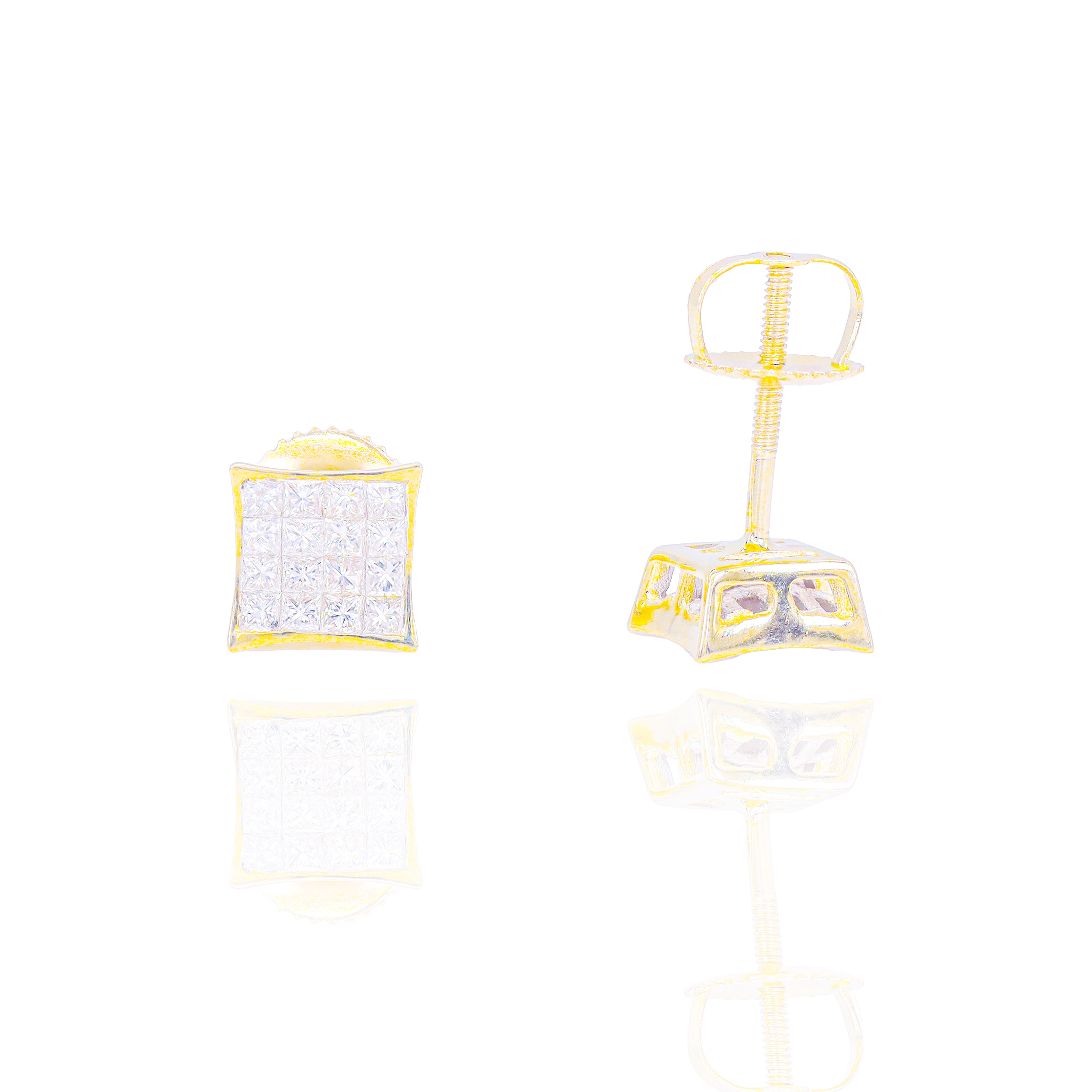 Invisible Set Princess Cut Diamond Earrings with Pointed Corners