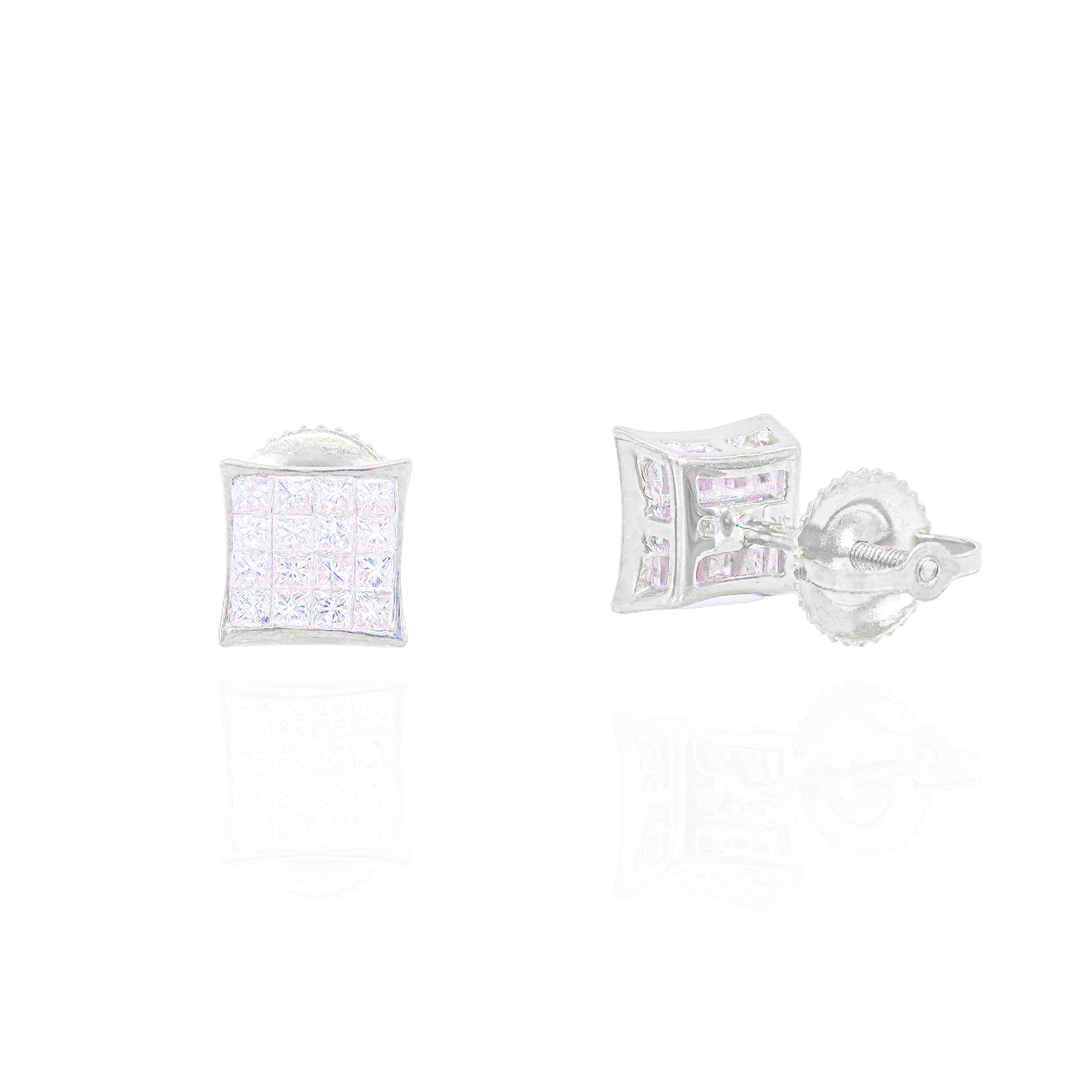 Invisible Set Princess Cut Diamond Earrings with Pointed Corners