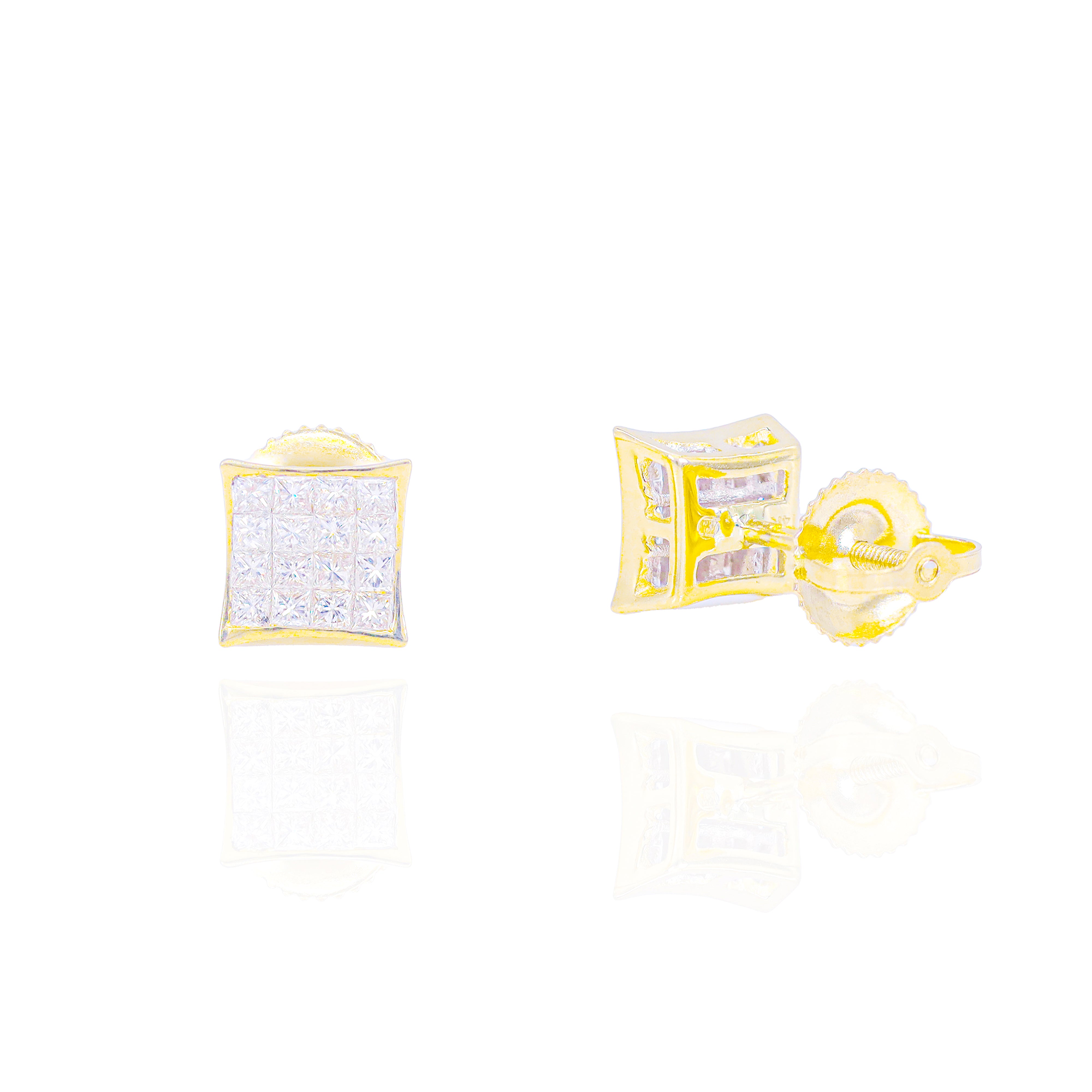 Invisible Set Princess Cut Diamond Earrings with Pointed Corners