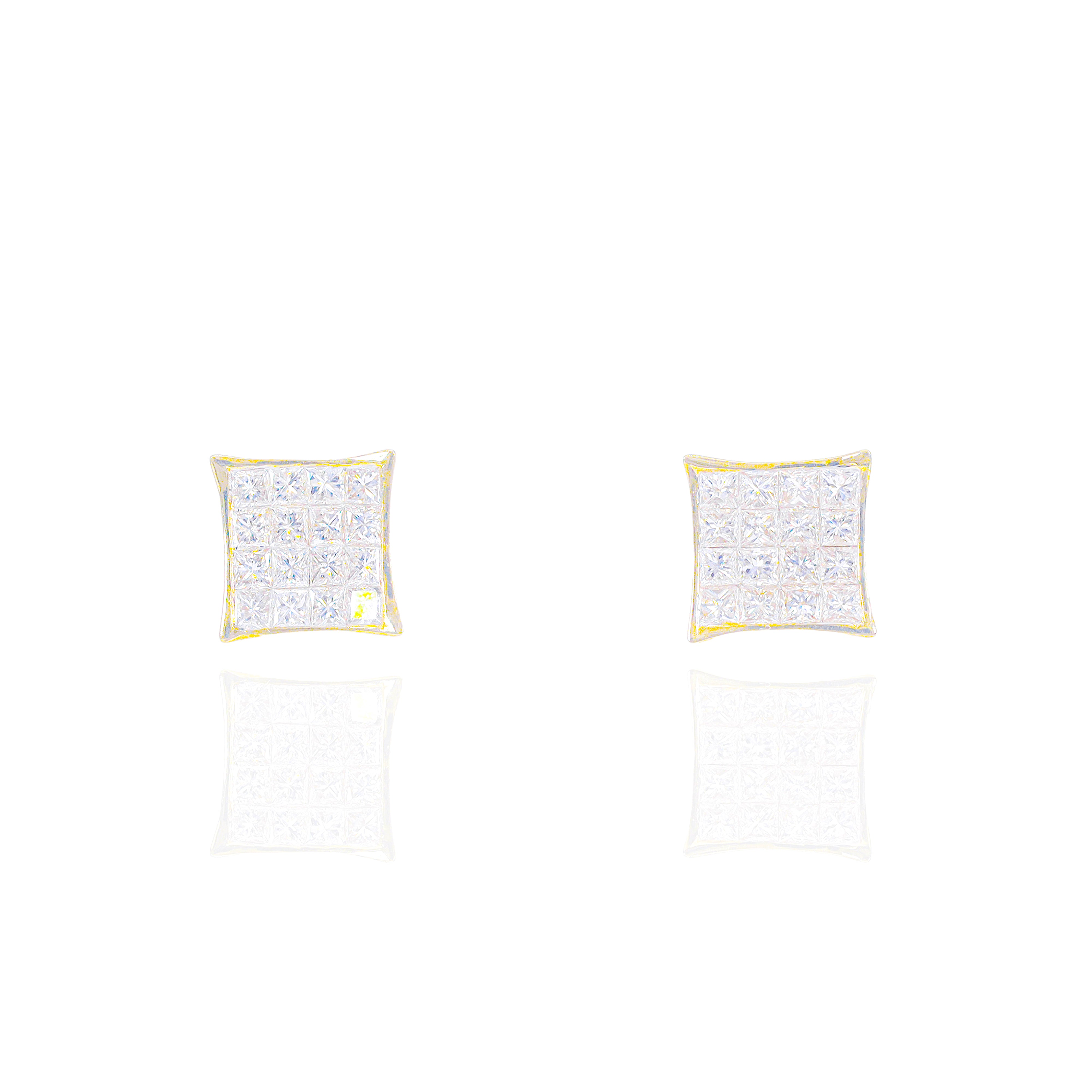 Invisible Set Princess Cut Diamond Earrings with Pointed Corners