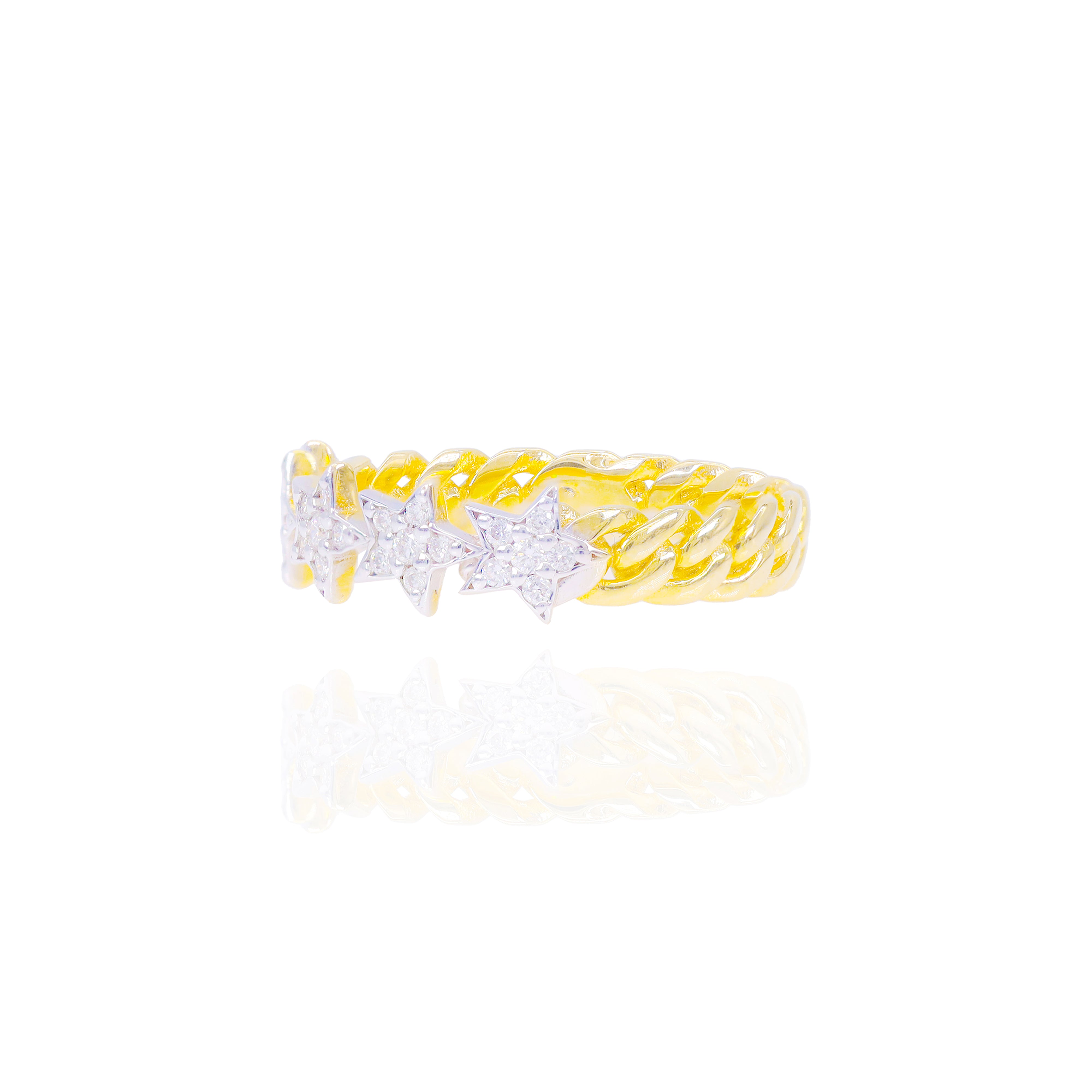 Star Diamond Ring with Cuban Gold Band