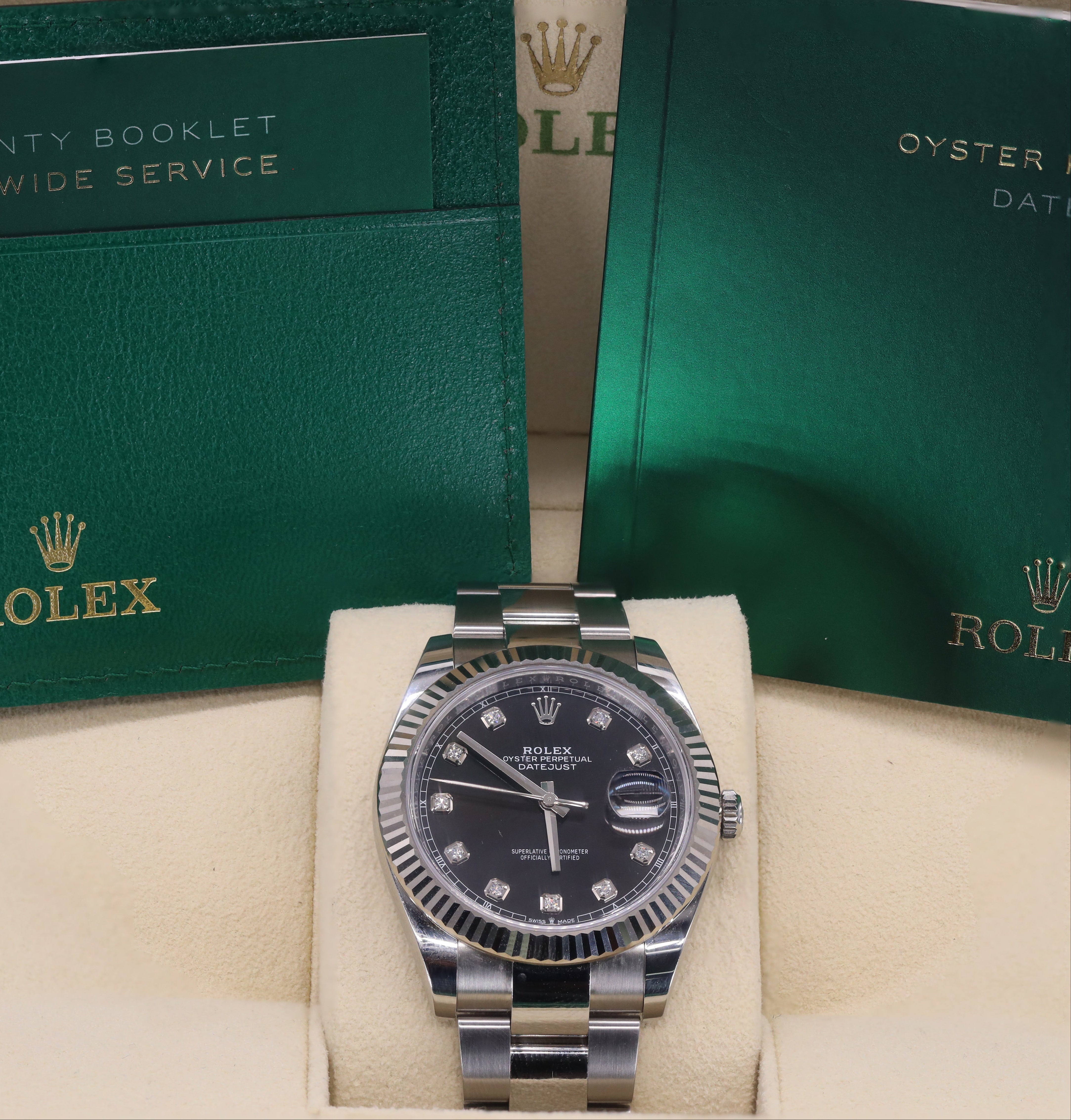 Rolex 126334 Datejust 41mm Diamond Bright Black Diamond Dial Fluted Bezel