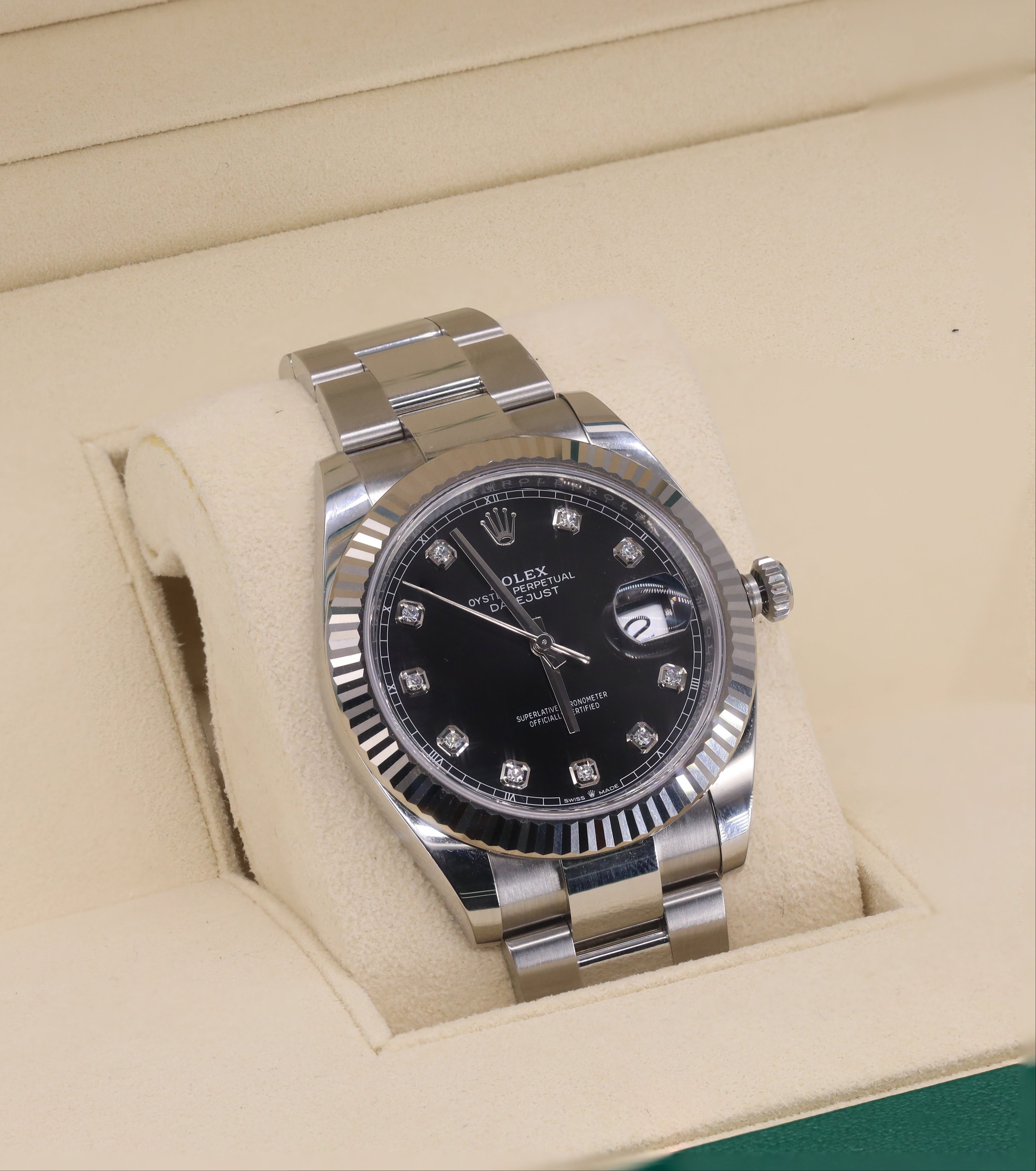 Rolex 126334 Datejust 41mm Diamond Bright Black Diamond Dial Fluted Bezel