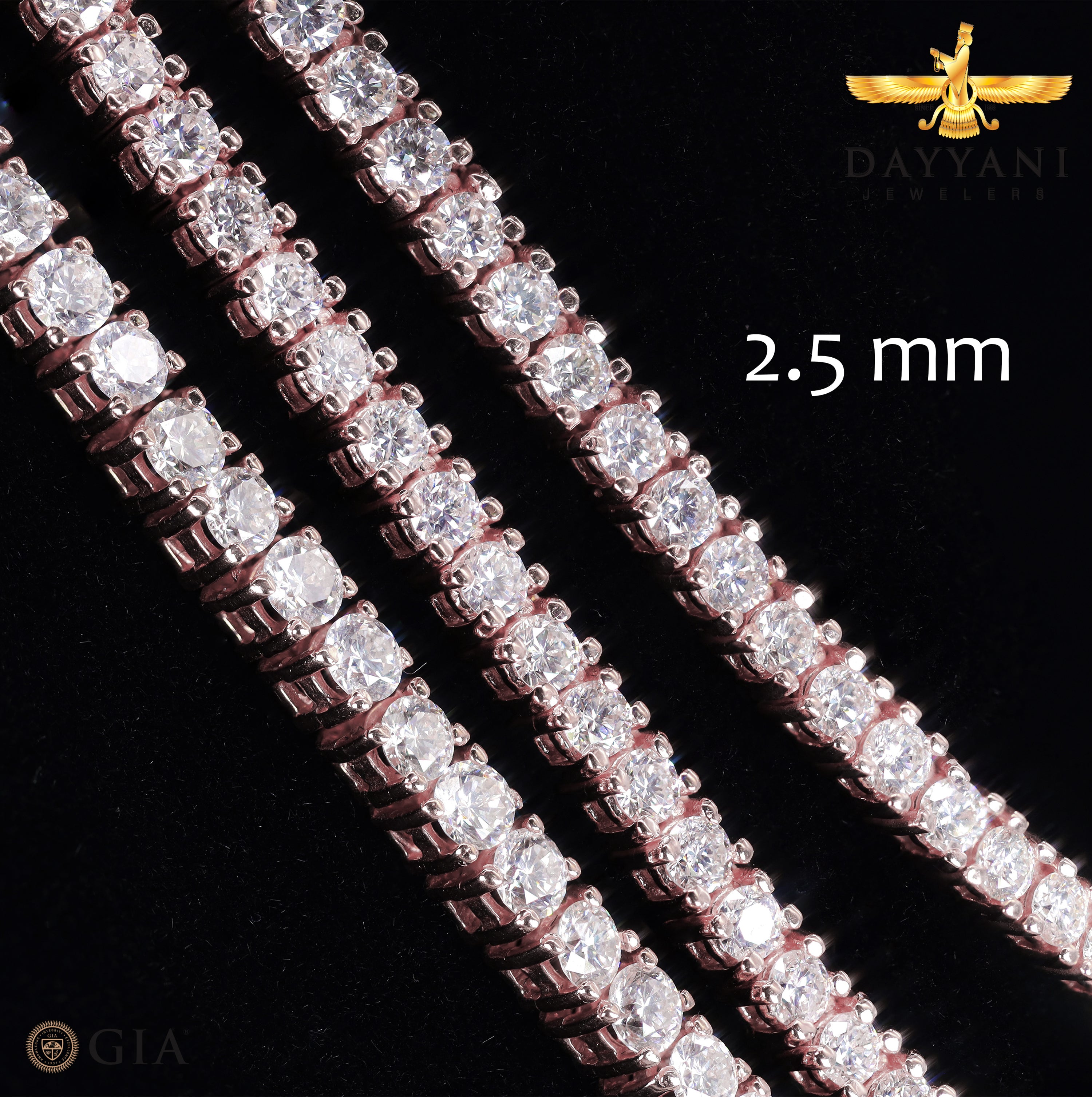 3-Pointer Rose Gold Natural Diamond Tennis Chain