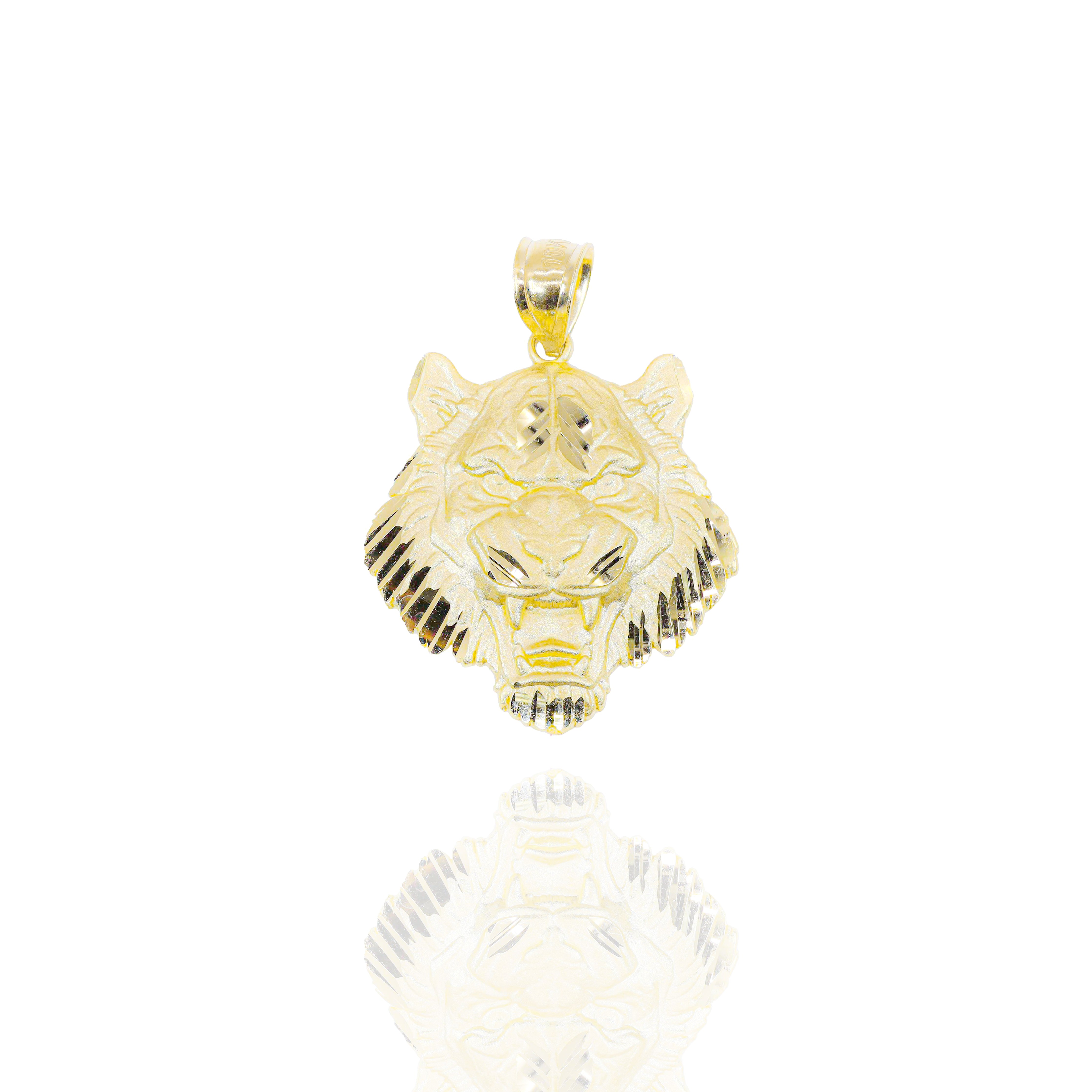 Tiger Face Solid Gold Pendant