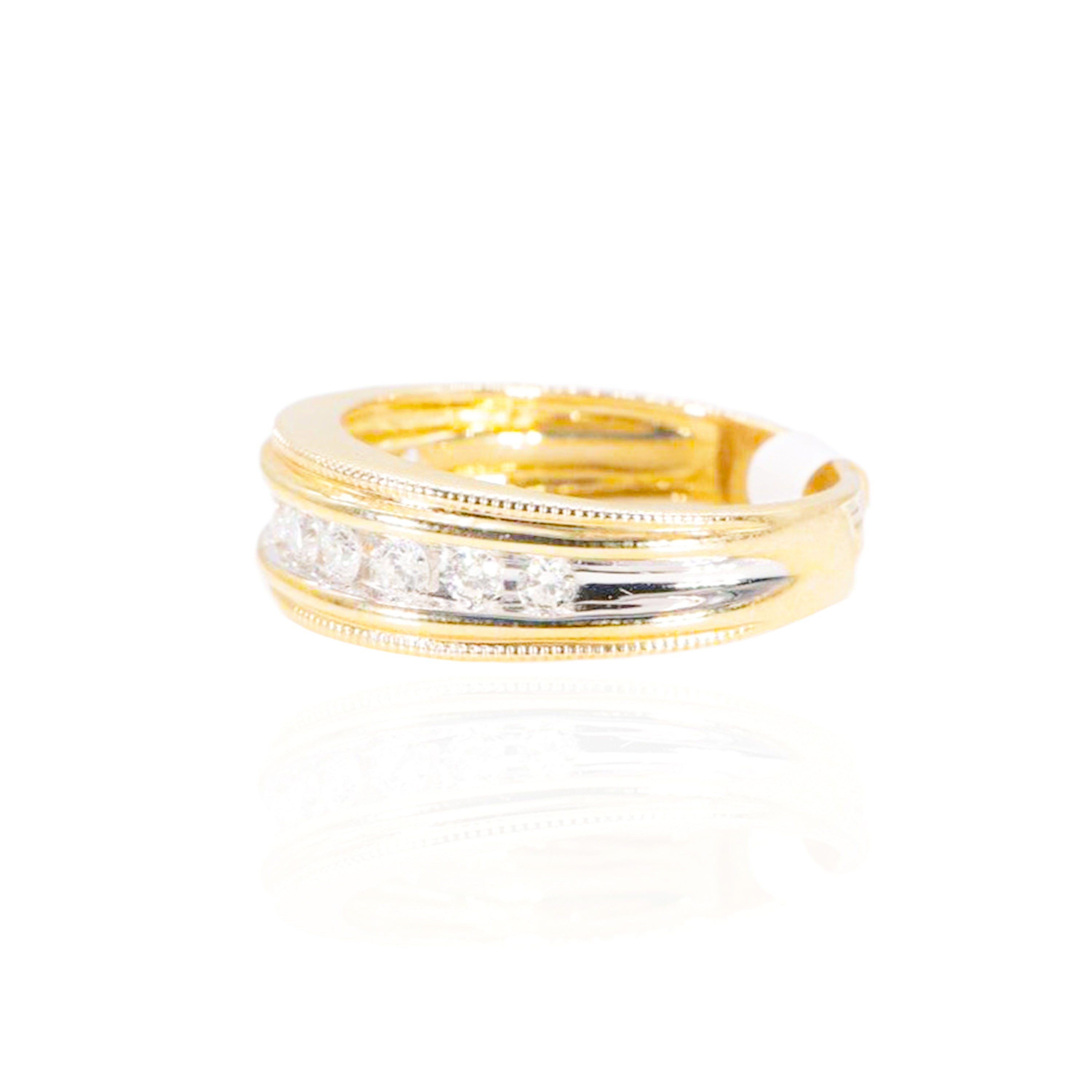 One Row 5 Pointer Diamond Two-Tone Gold Band Ring