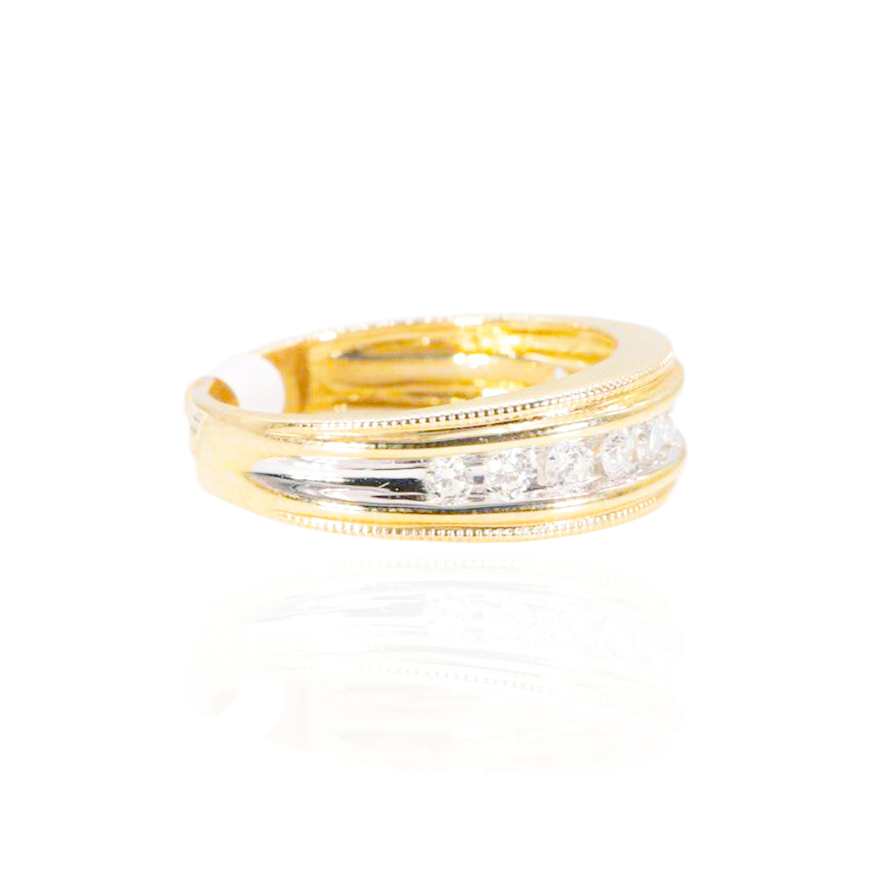 One Row 5 Pointer Diamond Two-Tone Gold Band Ring