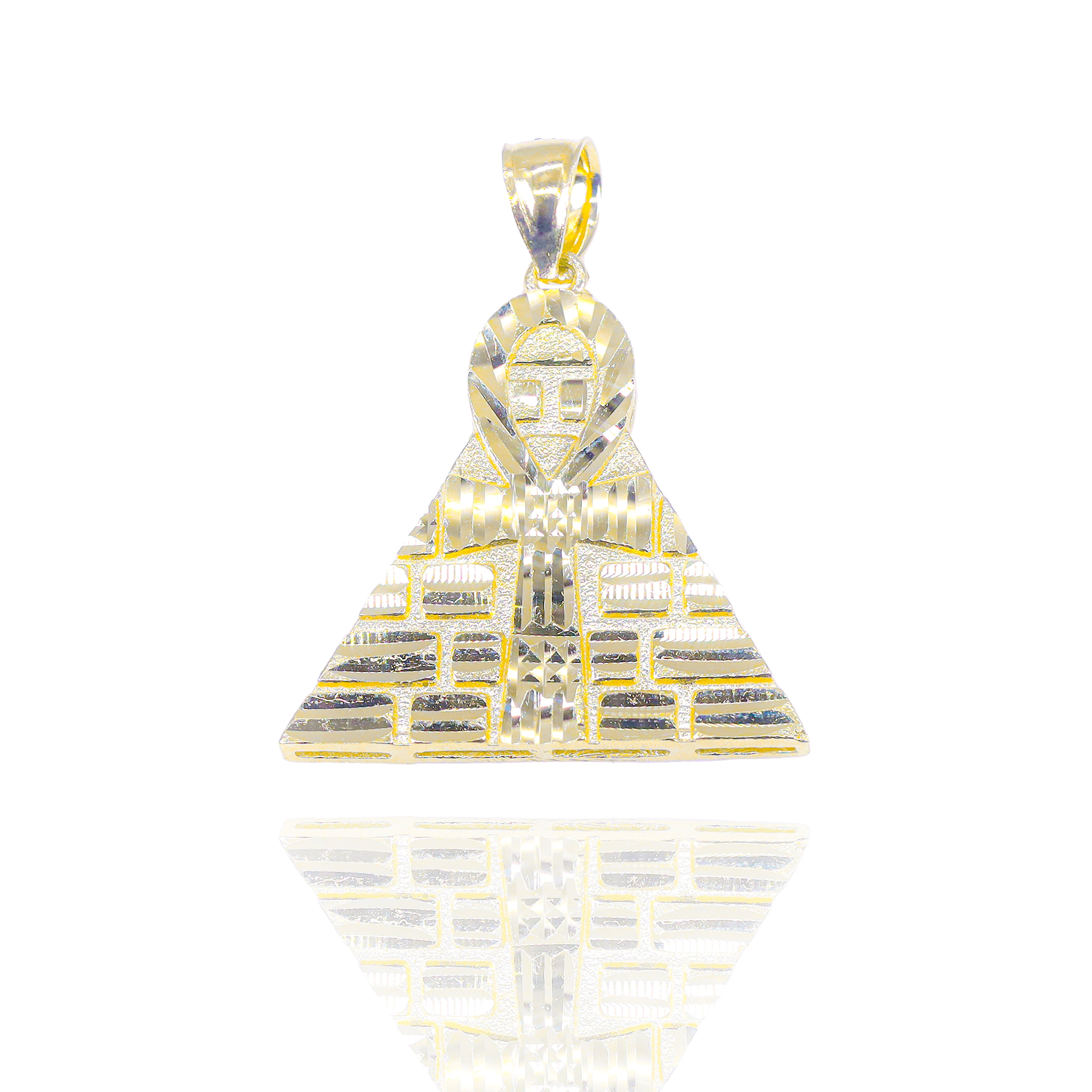 Diamond Cut Ankh Pyramid Gold Pendant