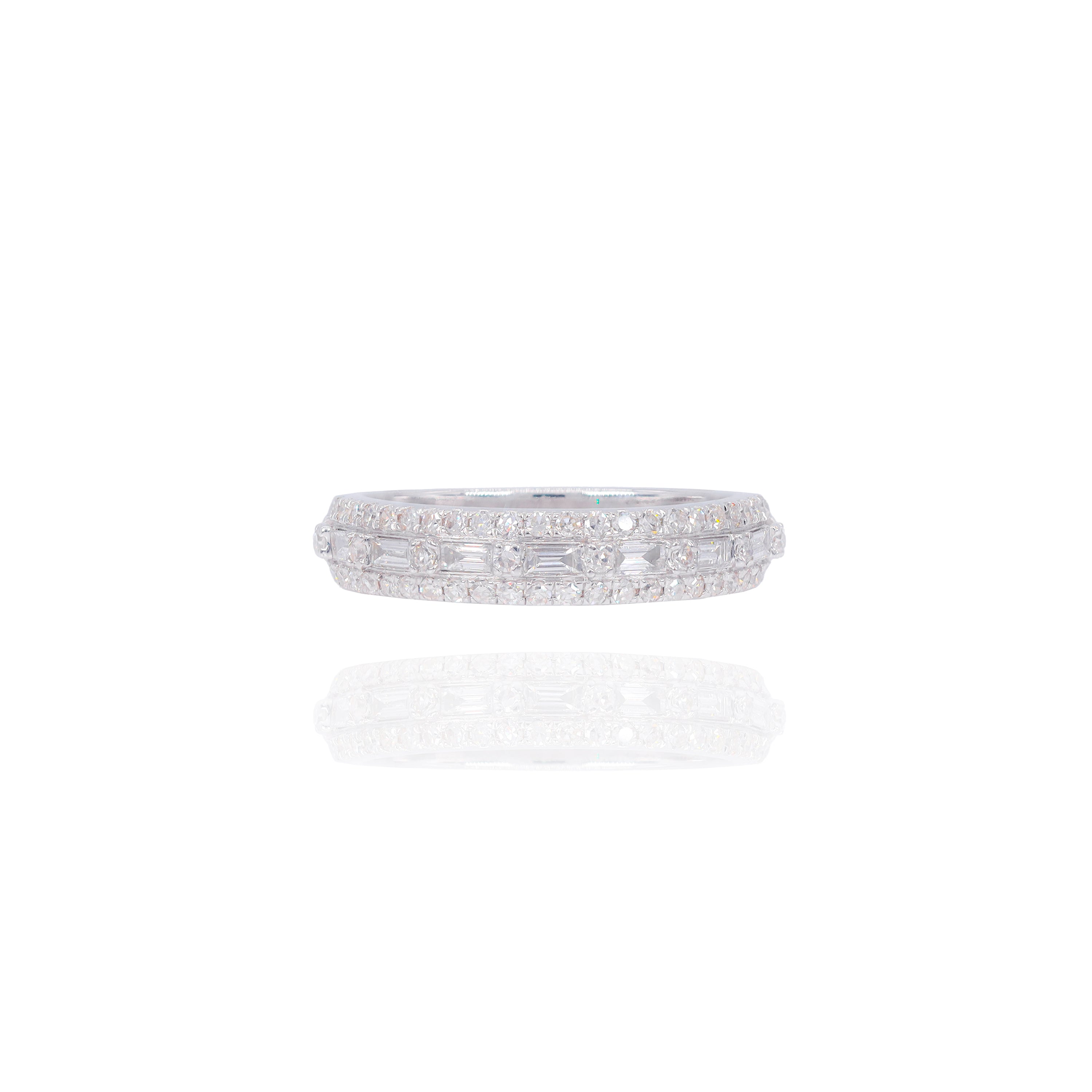 Baguette Diamond Engagement Ring & Band w/ Men's Wedding Band