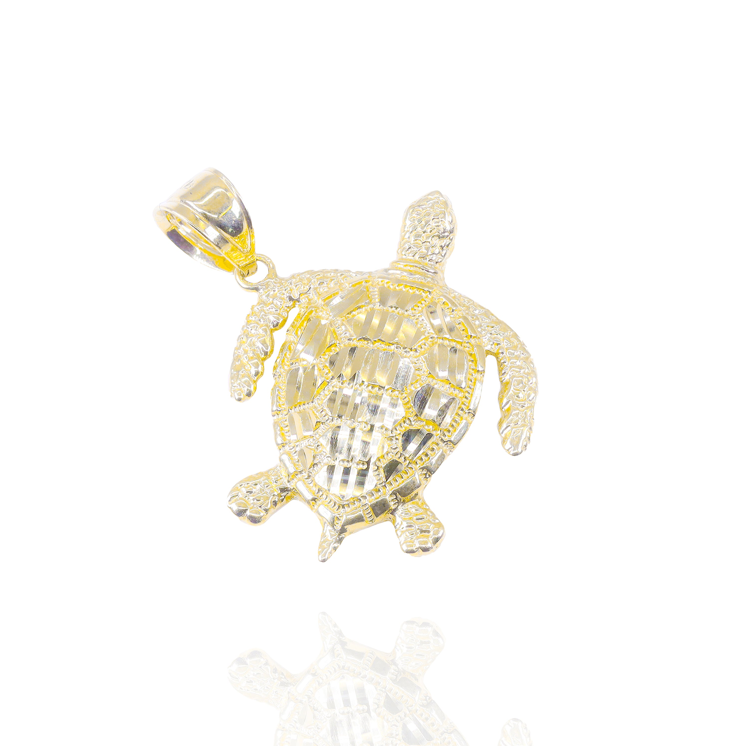 Solid Gold Diamond Cut Sea Turtle Pendant