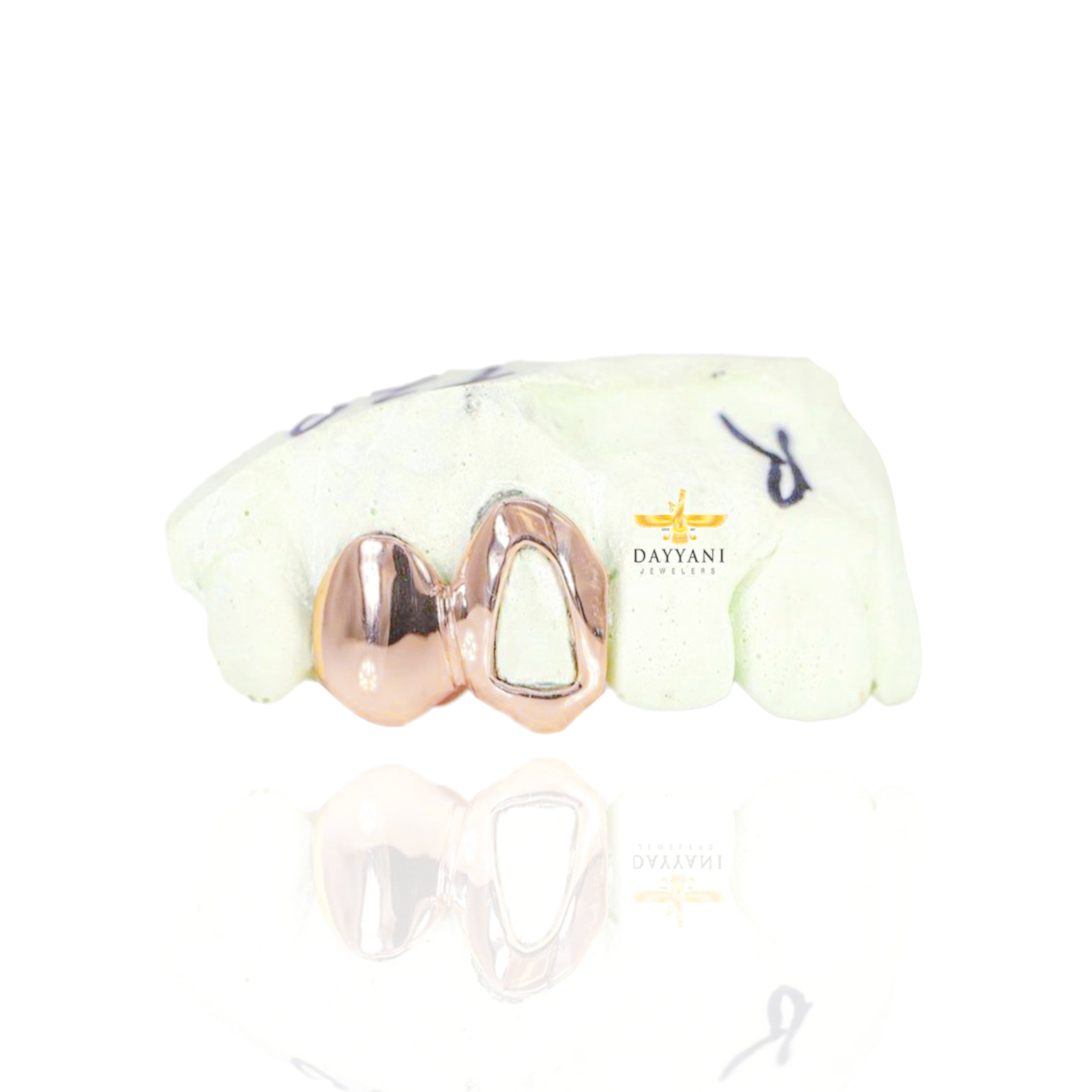 Custom ANY 2 Teeth Grill One Open Face (Connected) Gold Grillz