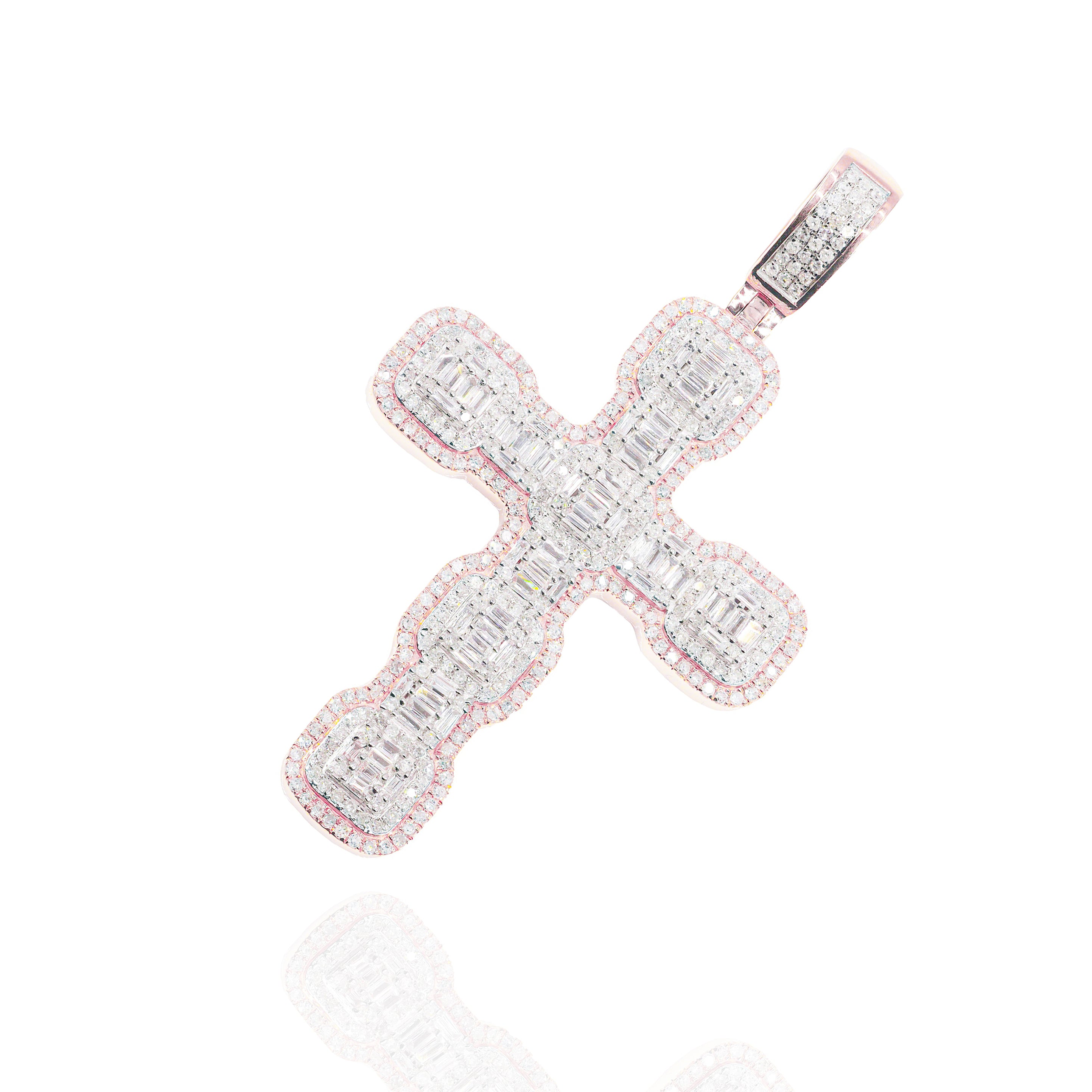 Two-Tone Baguette Diamond Cross