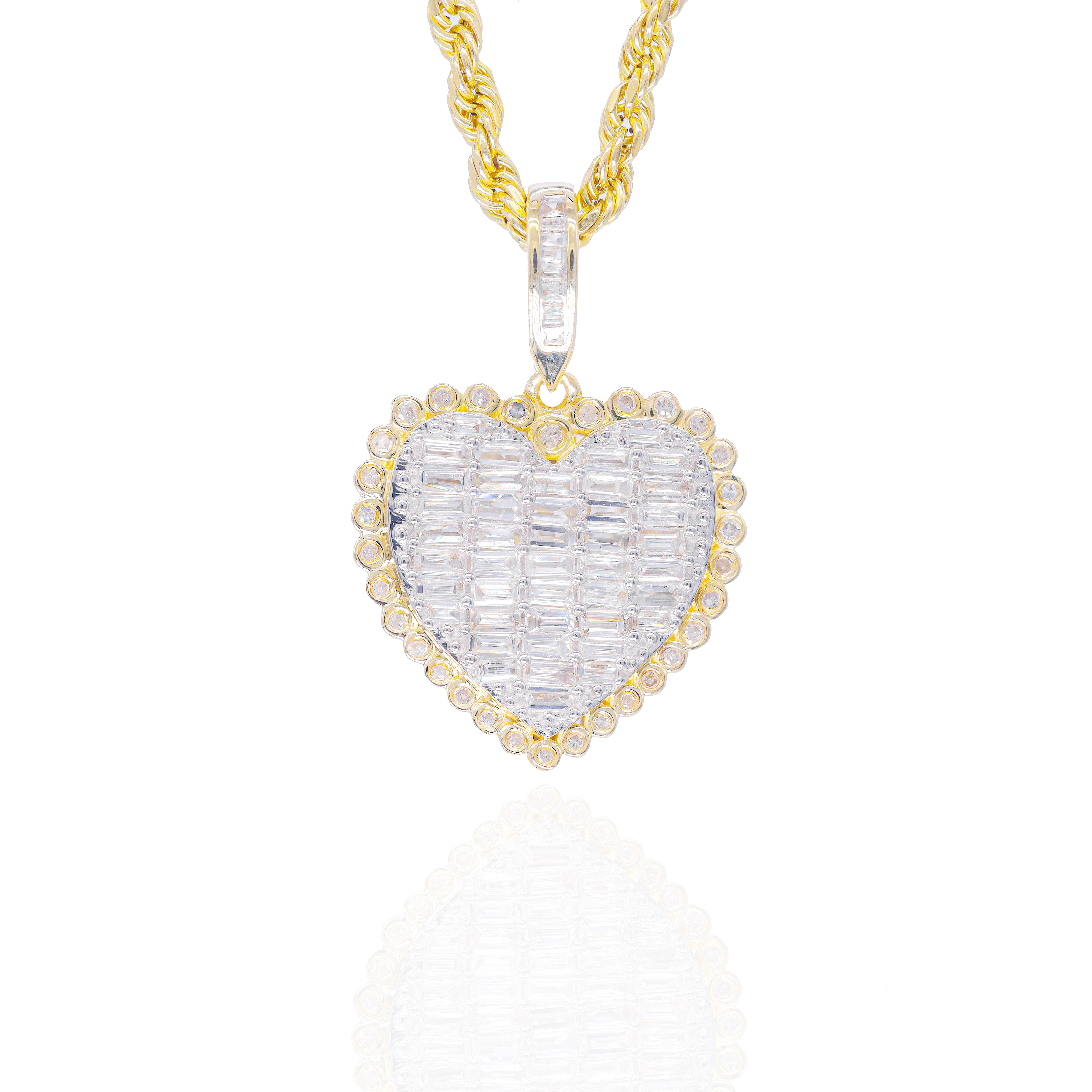 Flat Baguette Diamond Heart Pendant
