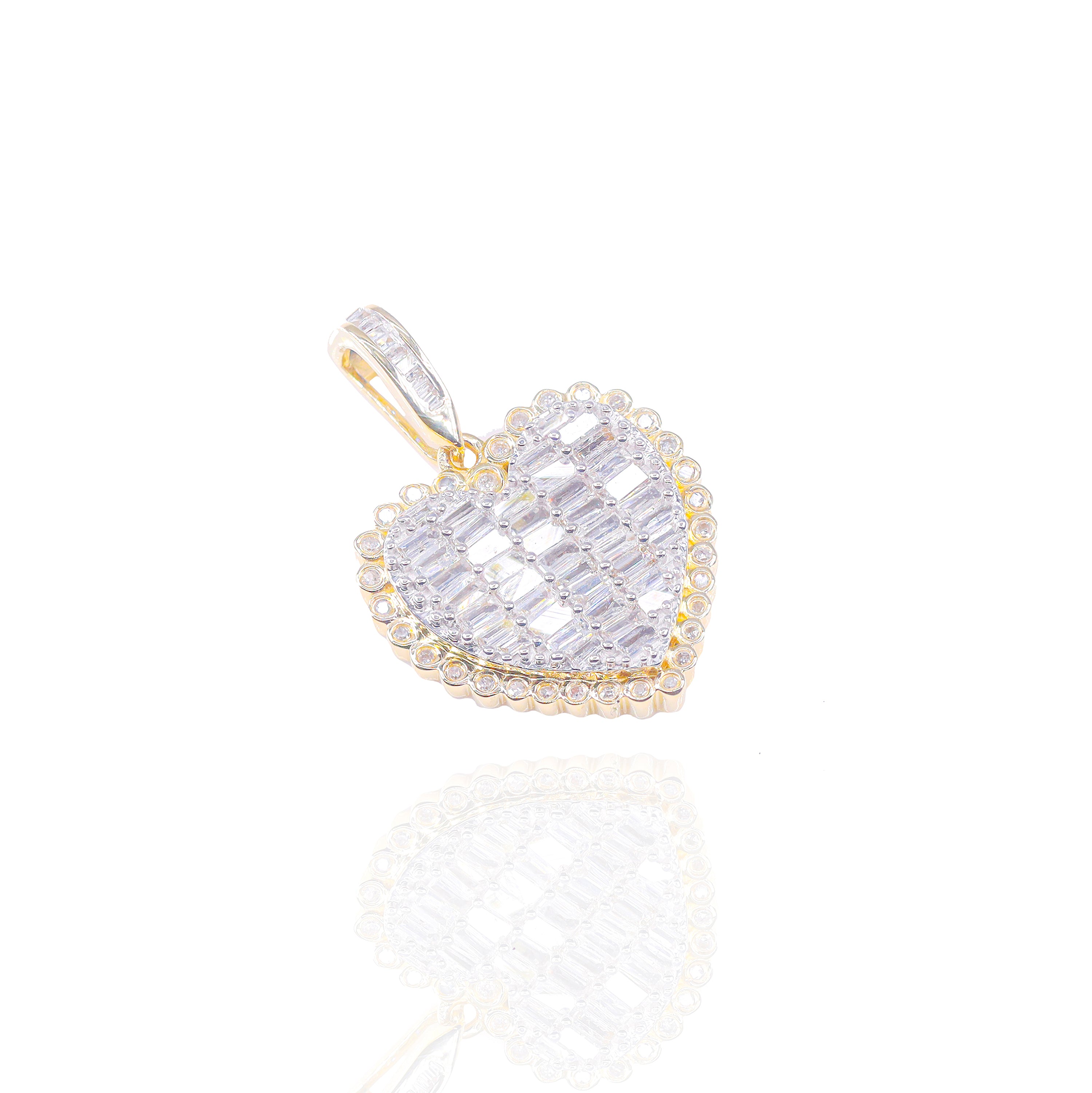 Flat Baguette Diamond Heart Pendant