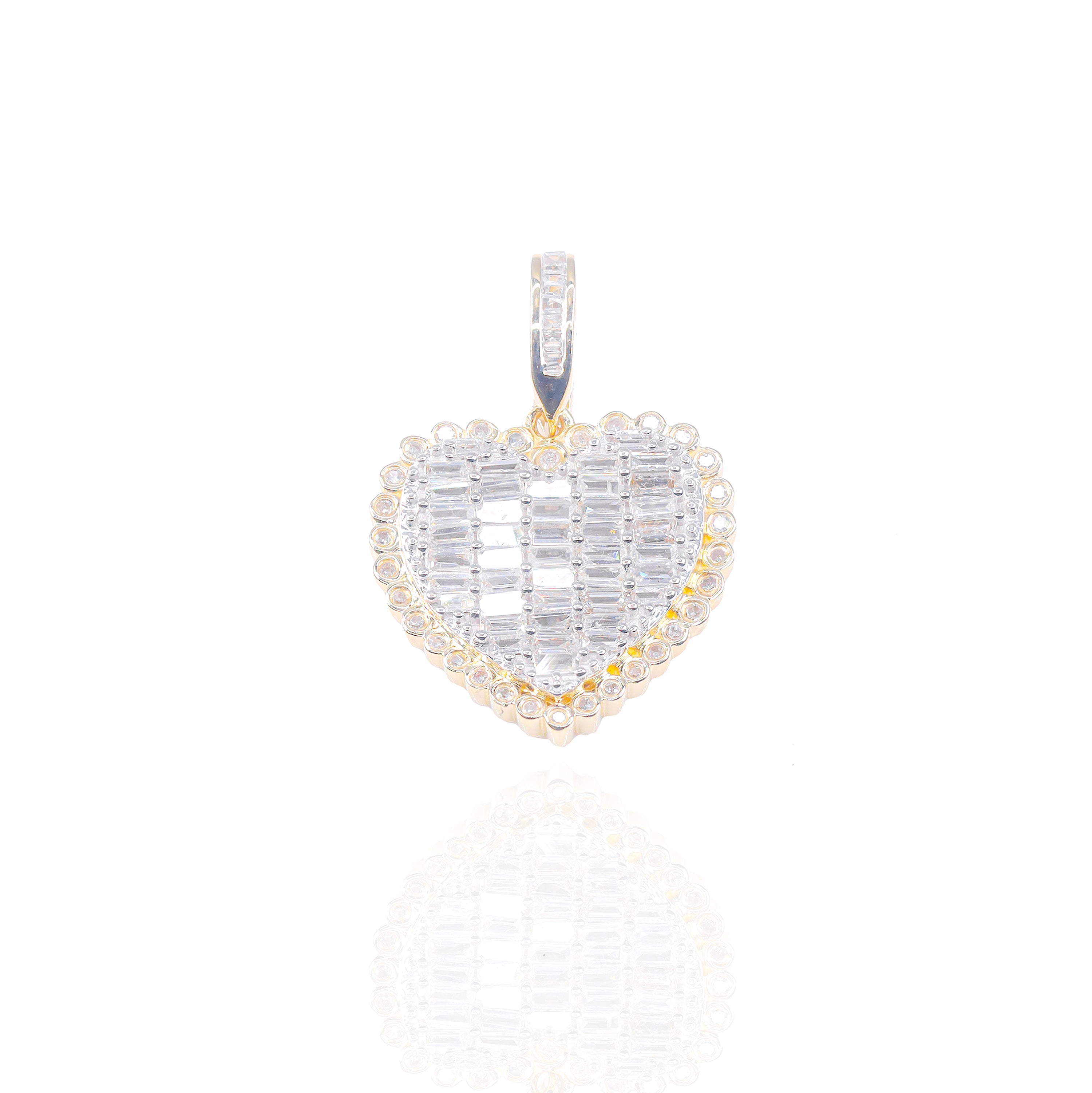 Flat Baguette Diamond Heart Pendant