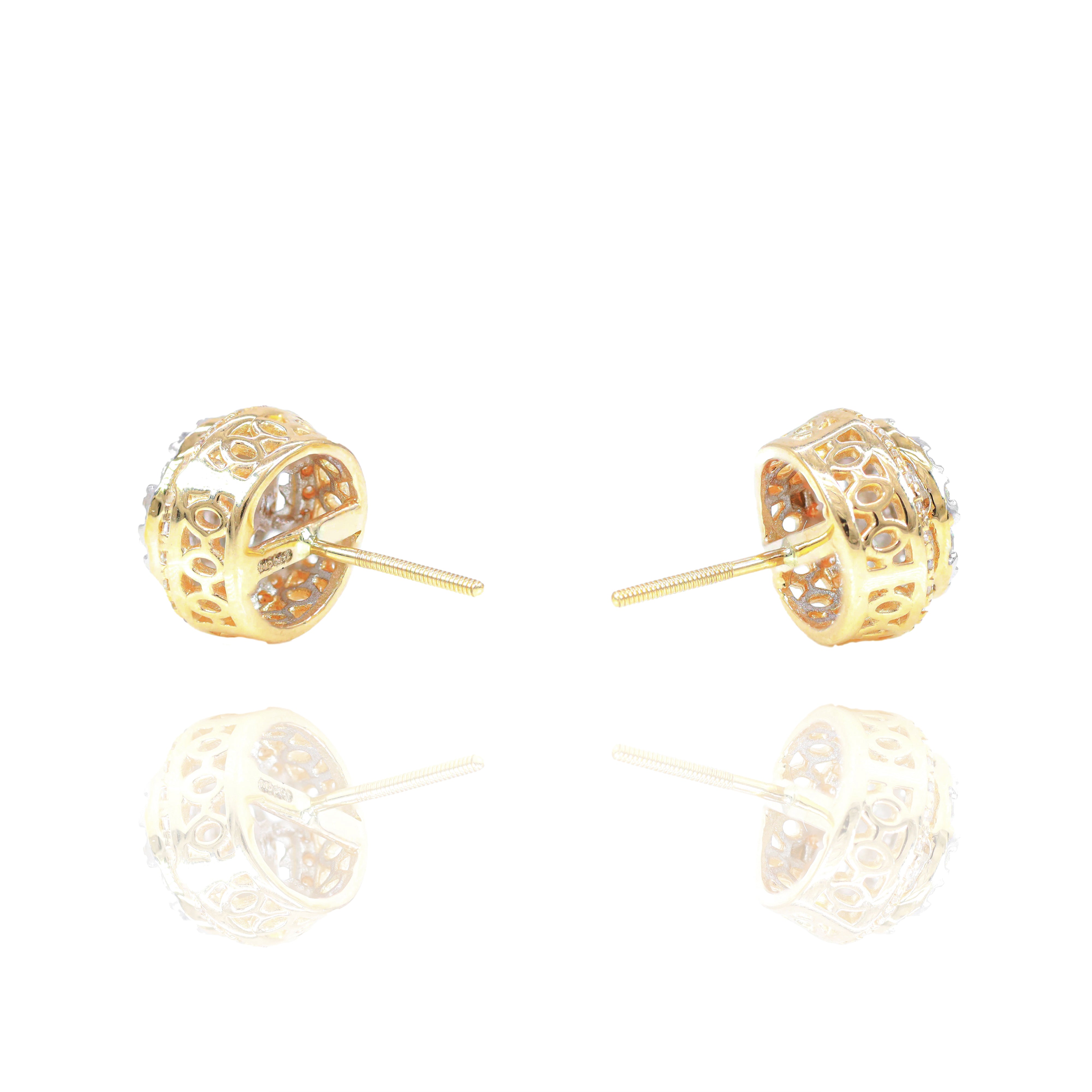 Two-Tone Round Cluster Diamond Earrings