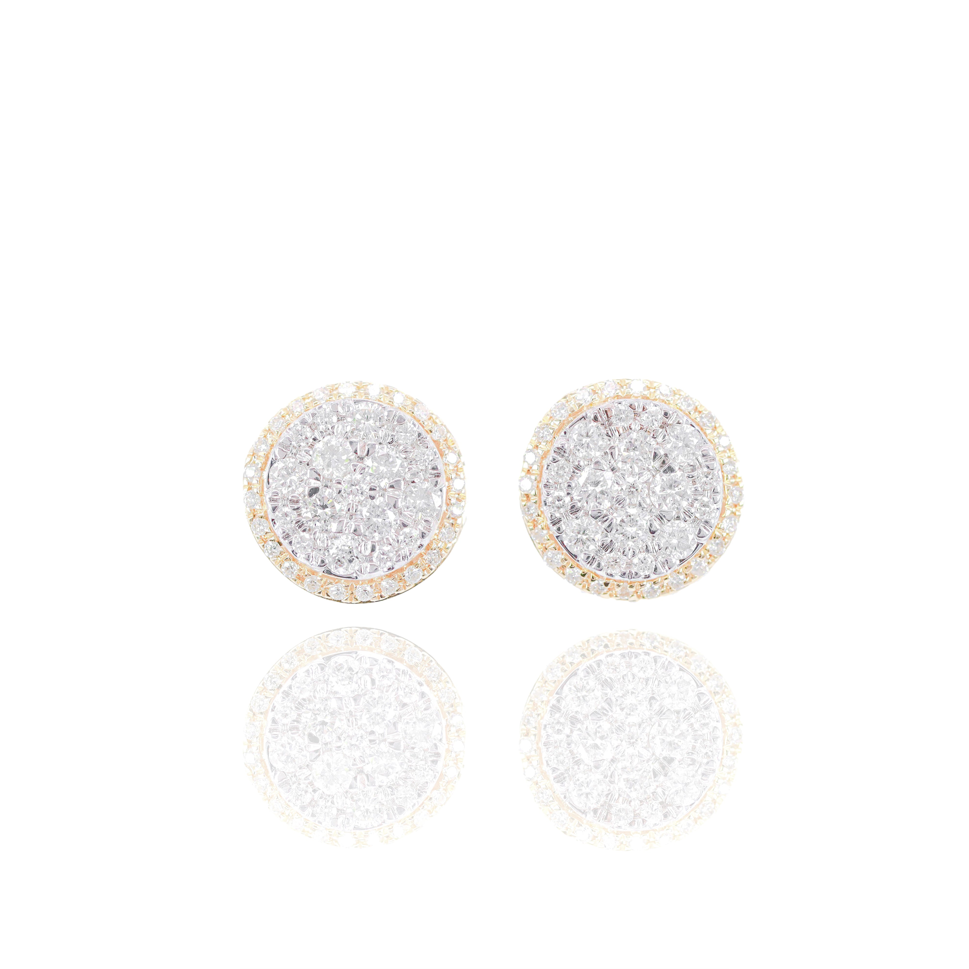 Two-Tone Round Cluster Diamond Earrings