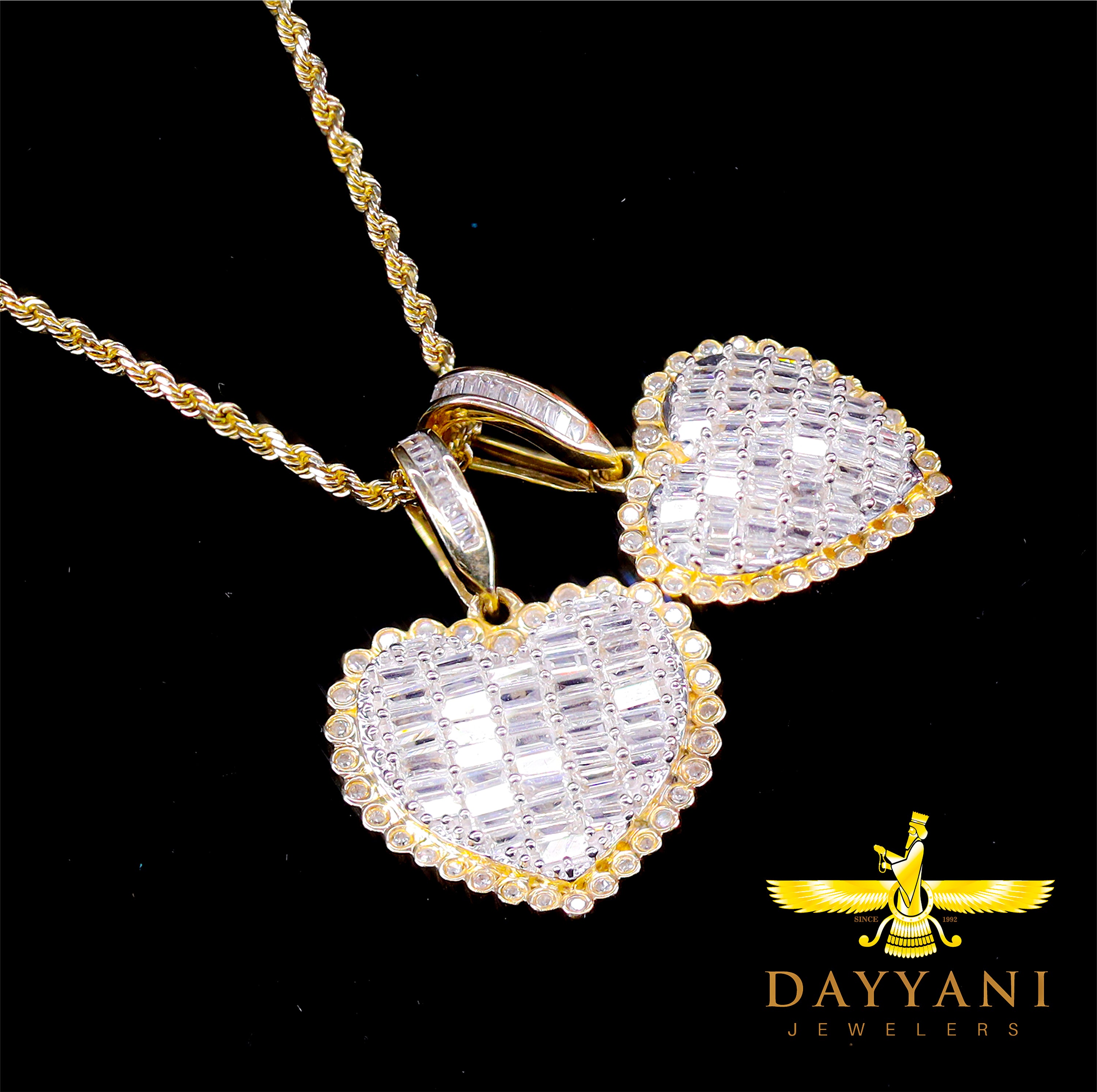 Bubbly Baguette Heart Diamond Pendant (Small-Size)