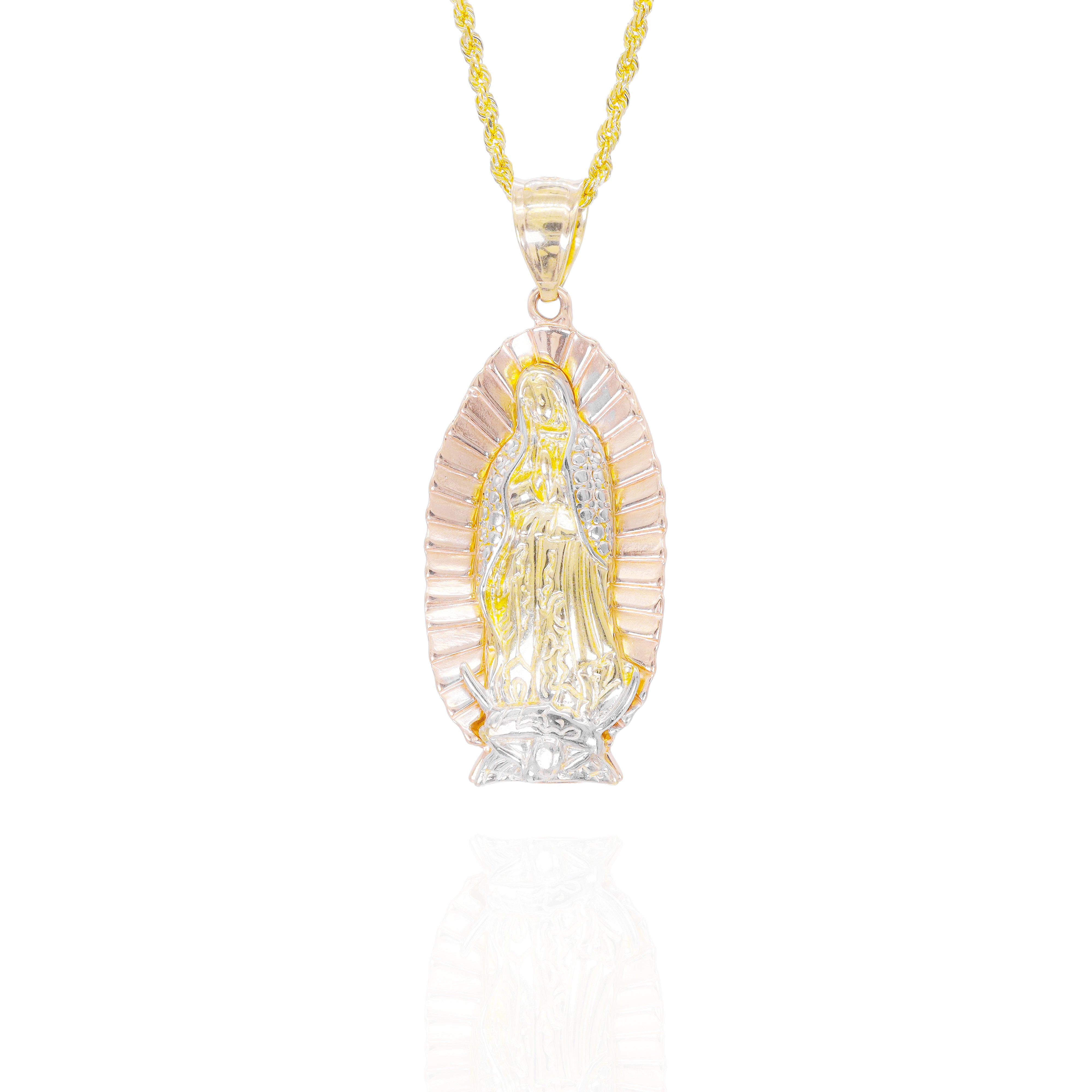 Tri-Tone Virgin Mary Gold Pendant