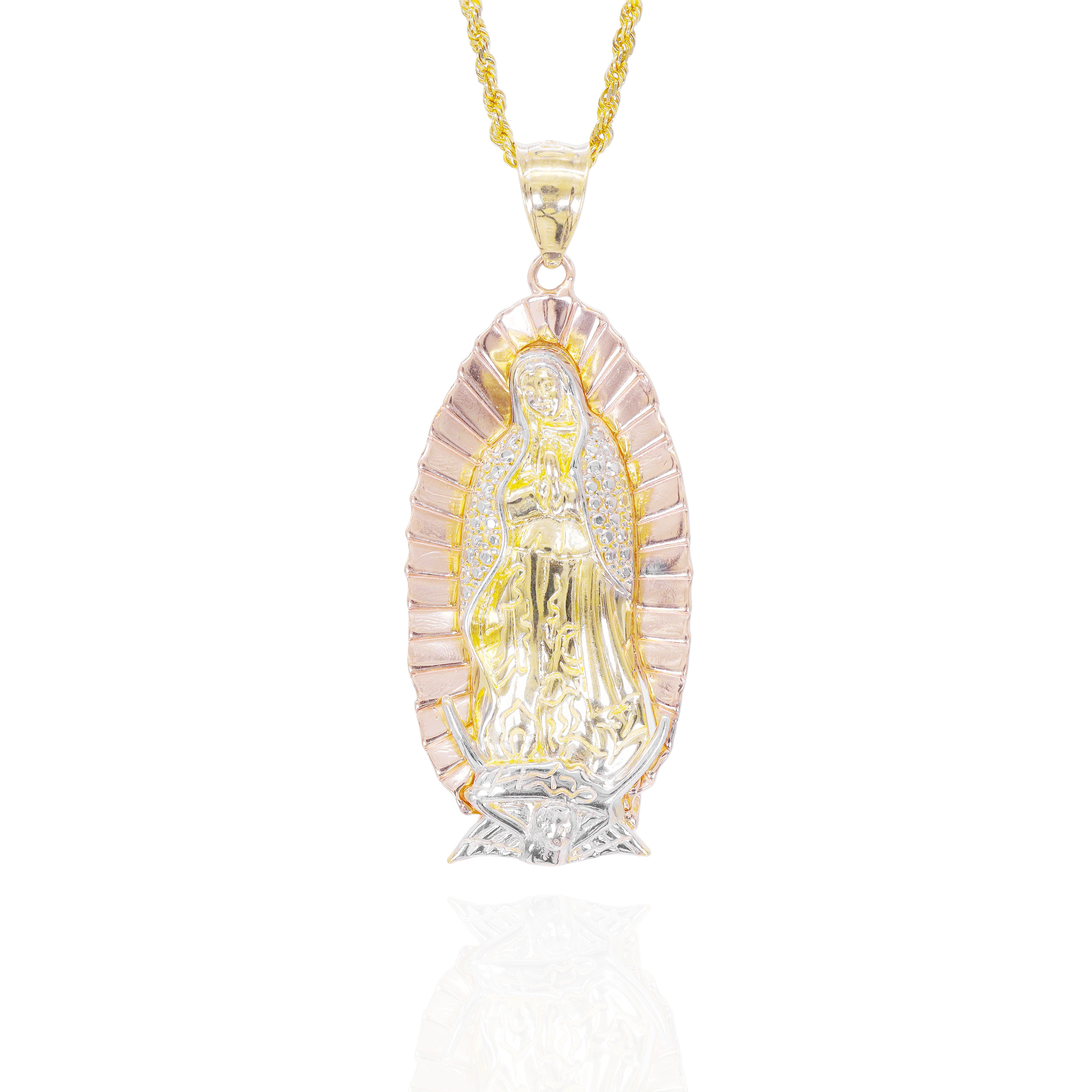 Tri-Tone Virgin Mary Gold Pendant