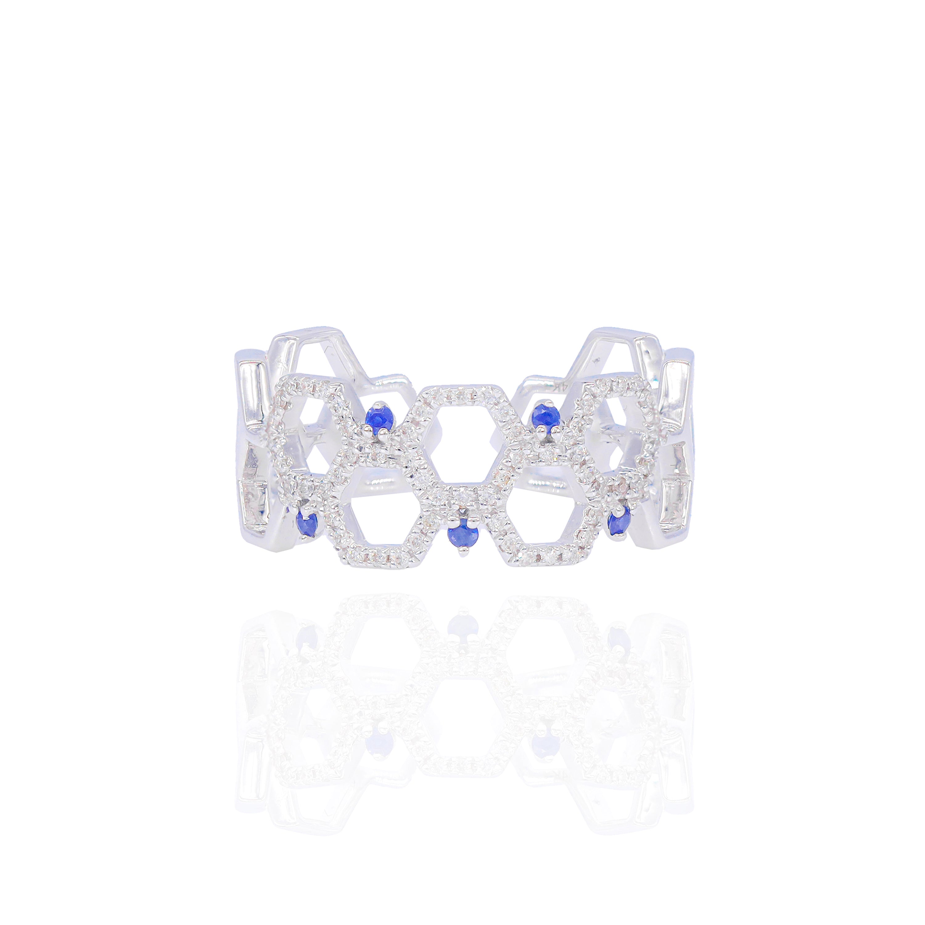 Diamond Honey-Comb Ring with Gemstones