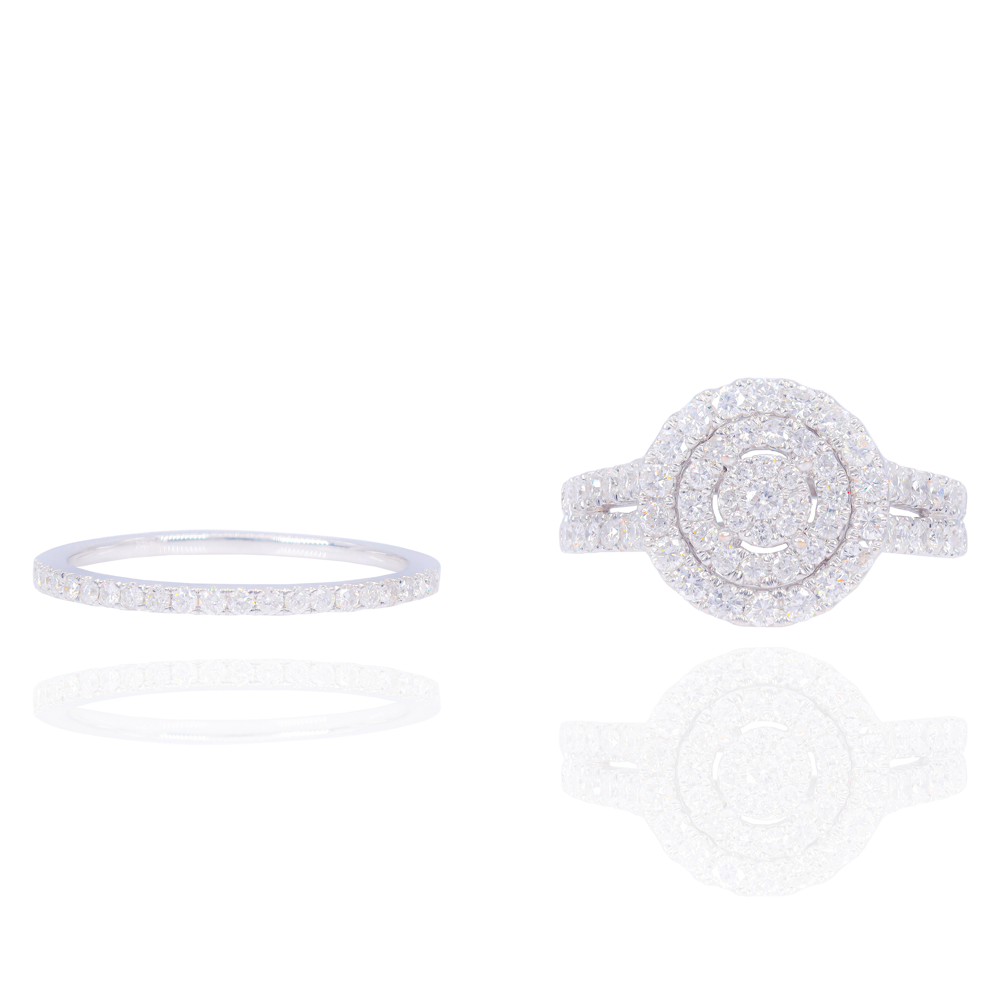 Round Double Halo Diamond Engagement Ring & Band