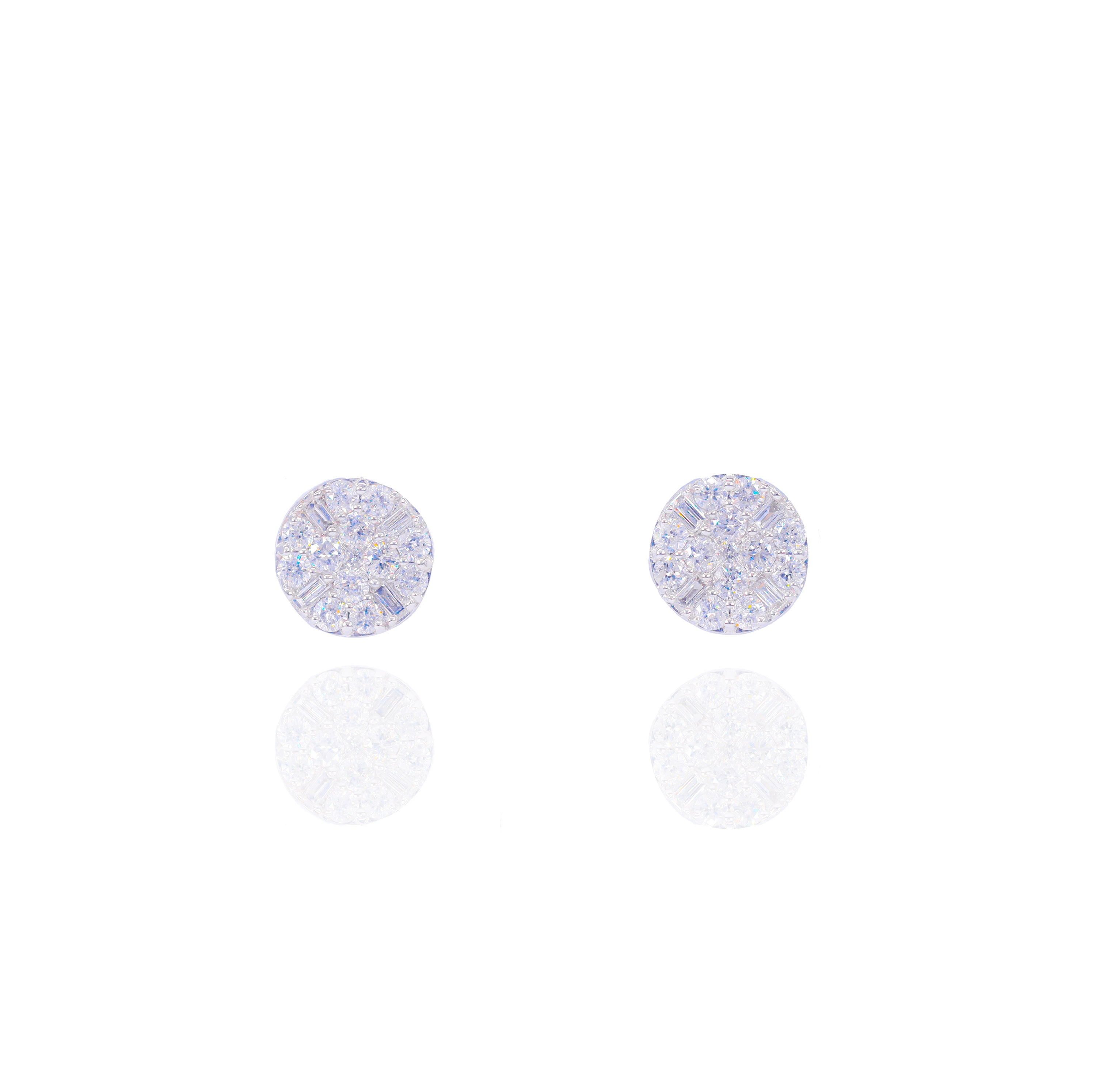 Cluster Baguette and Round Diamond Earrings
