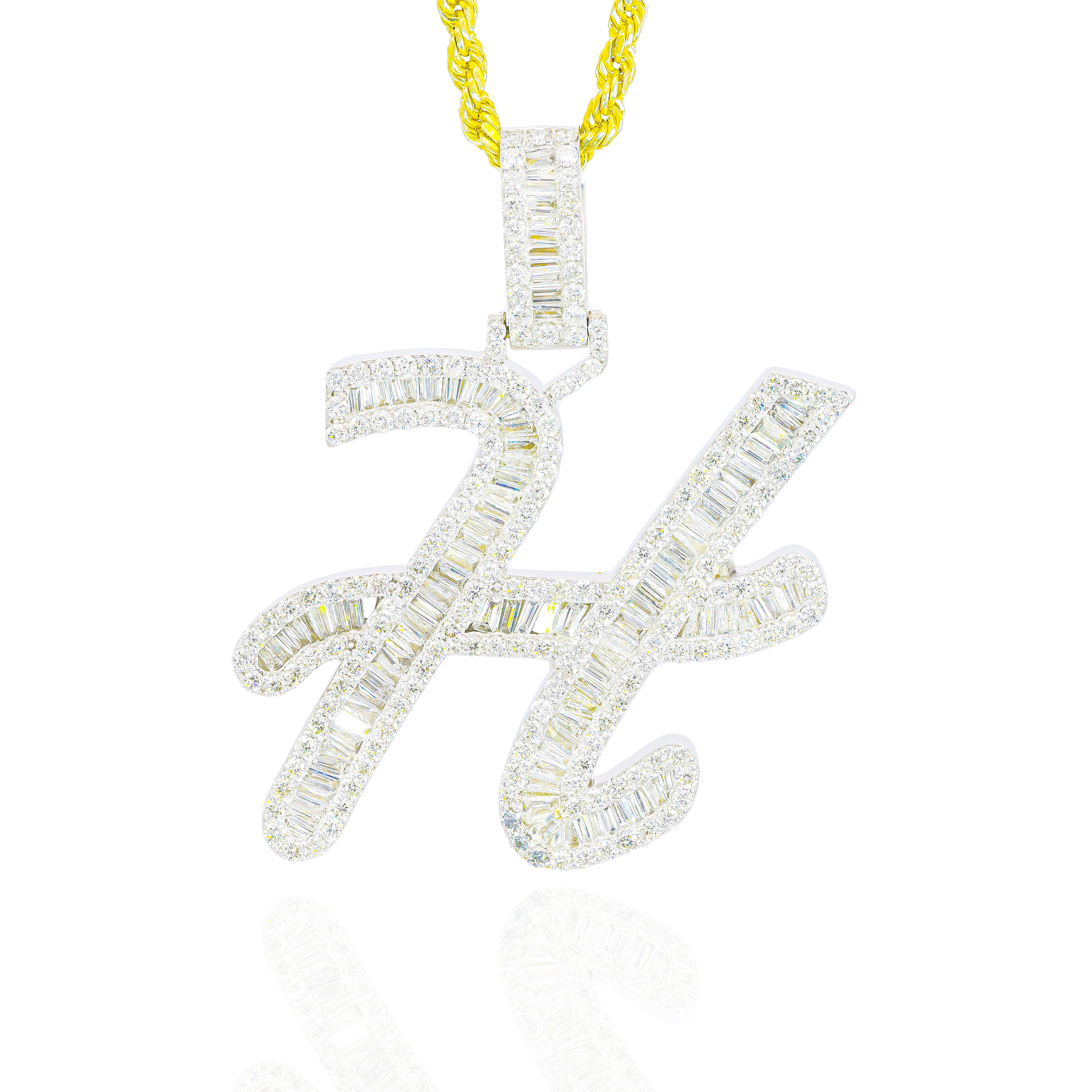 Custom Design Deposit - Cursive Letter Baguette & Round Diamond Pendant