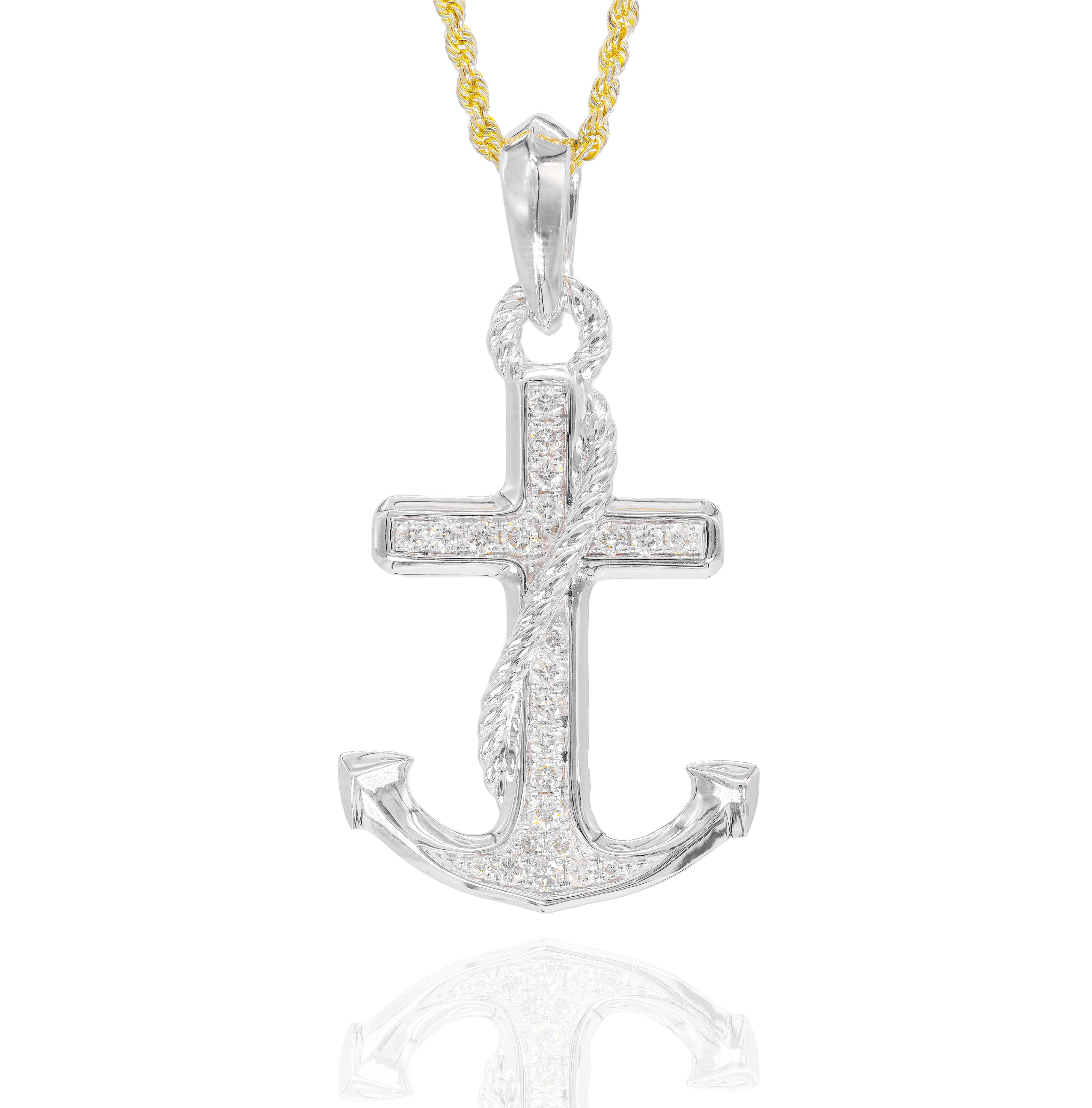 Anchor with Gold Border Diamond Pendant