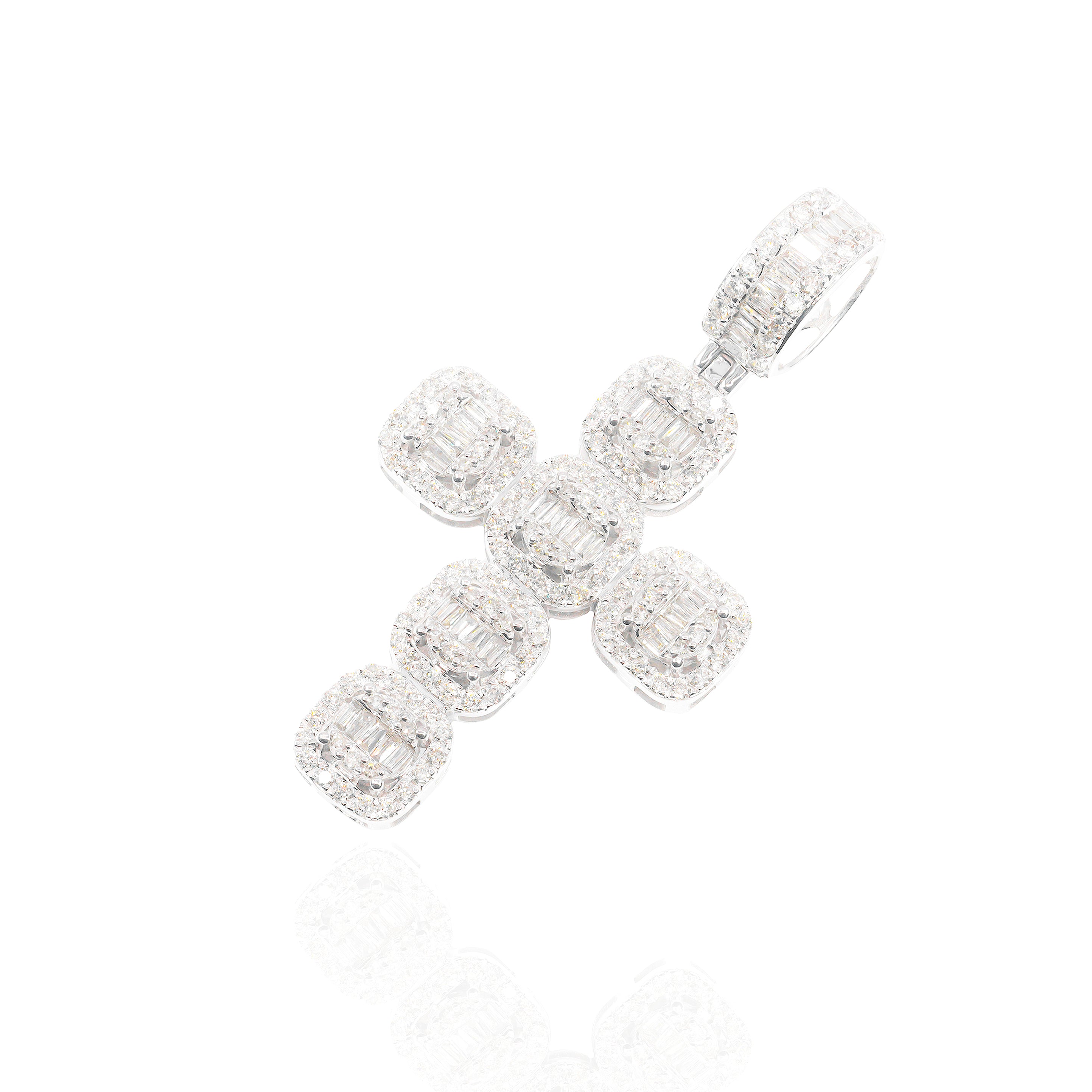 Cluster Baguette Diamond Cross Pendant
