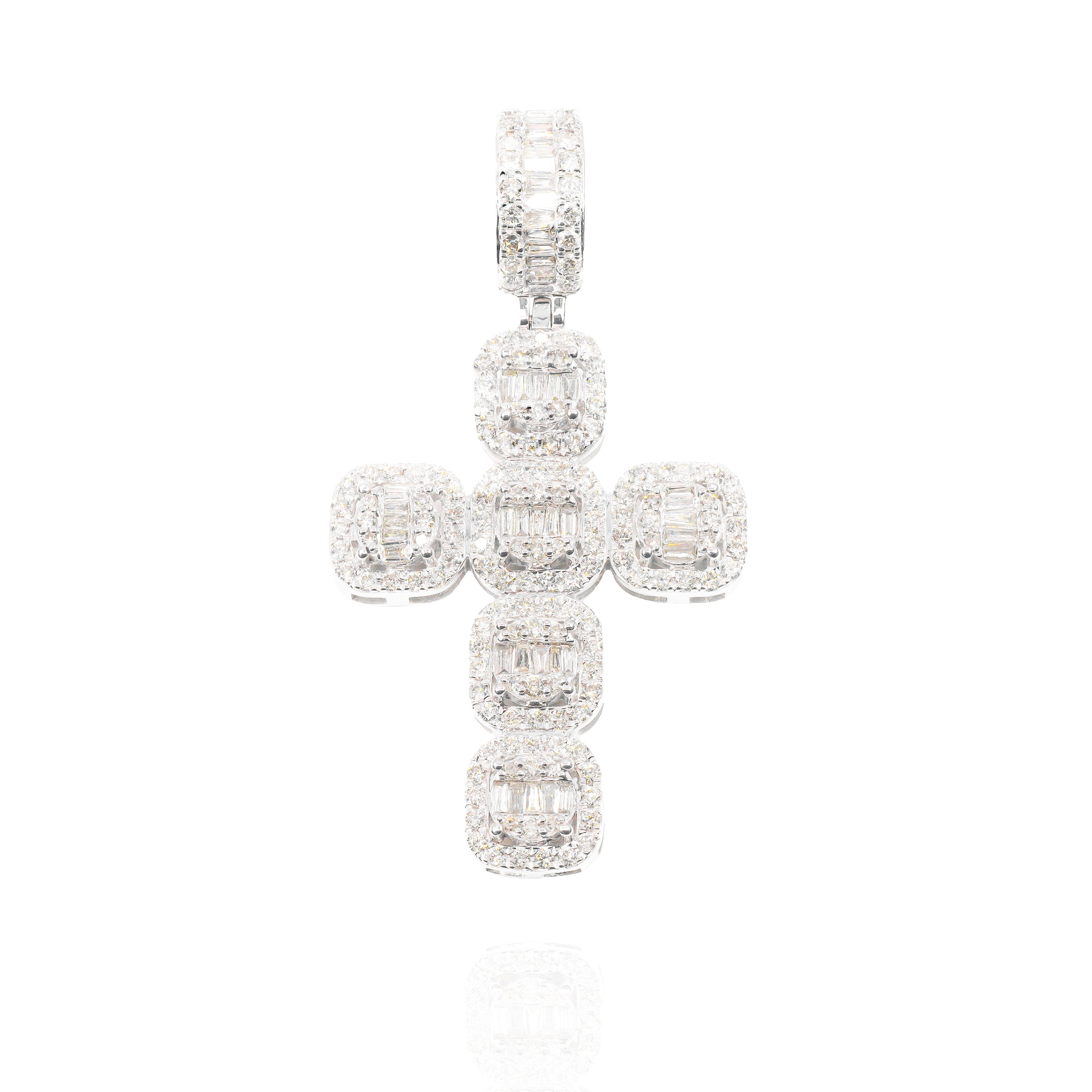 Cluster Baguette Diamond Cross Pendant