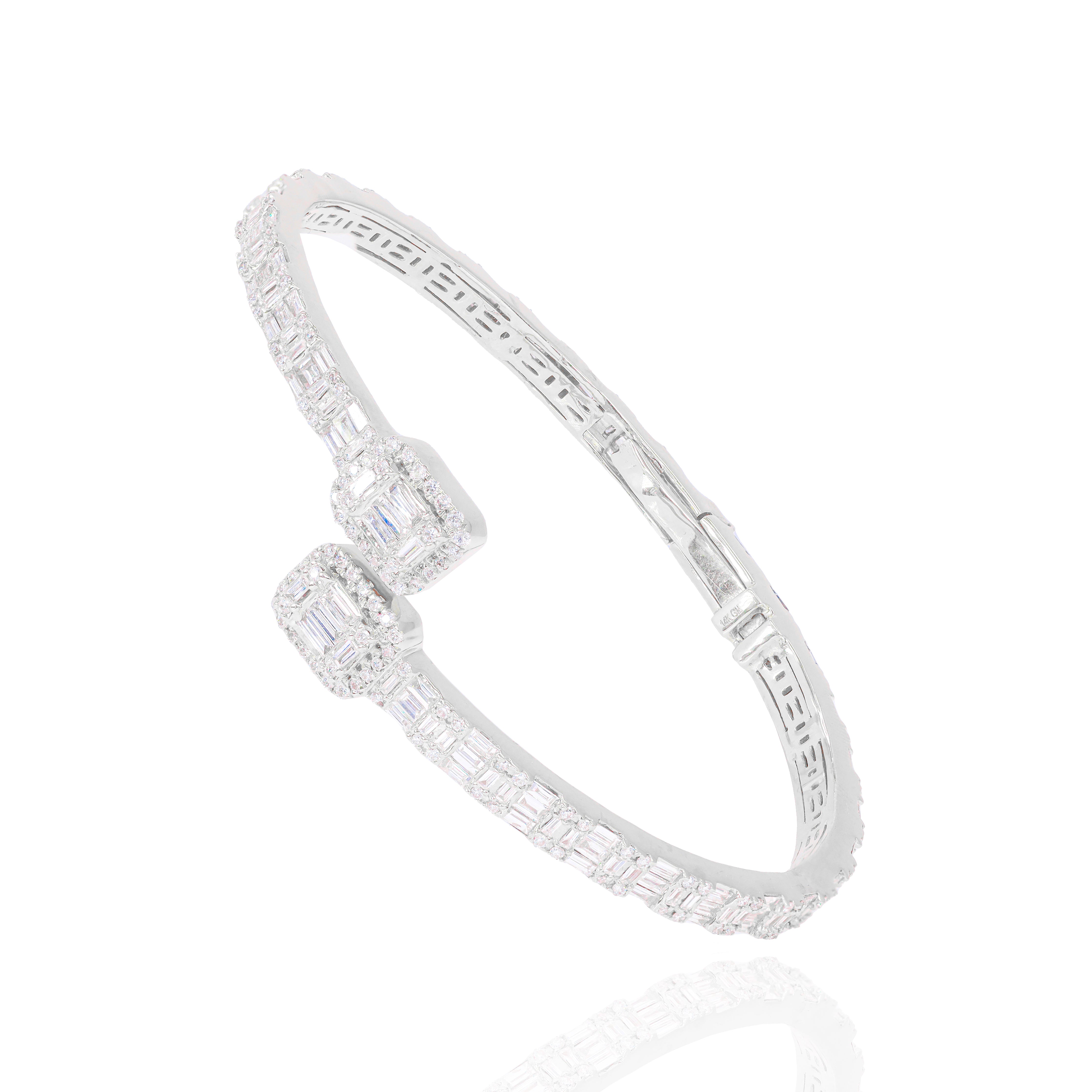 Baguette & Round Diamond Bangle Bracelet