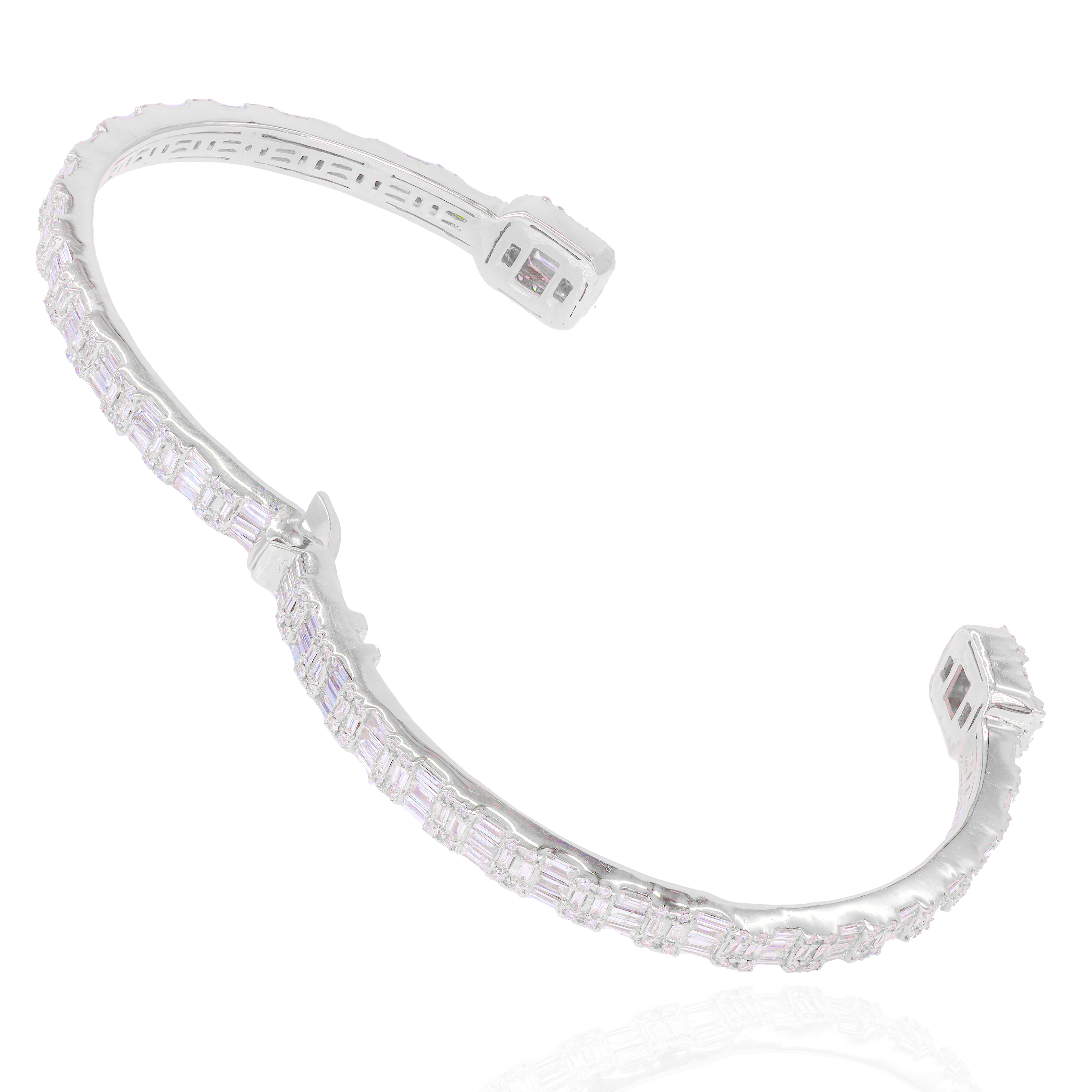 Baguette & Round Diamond Bangle Bracelet