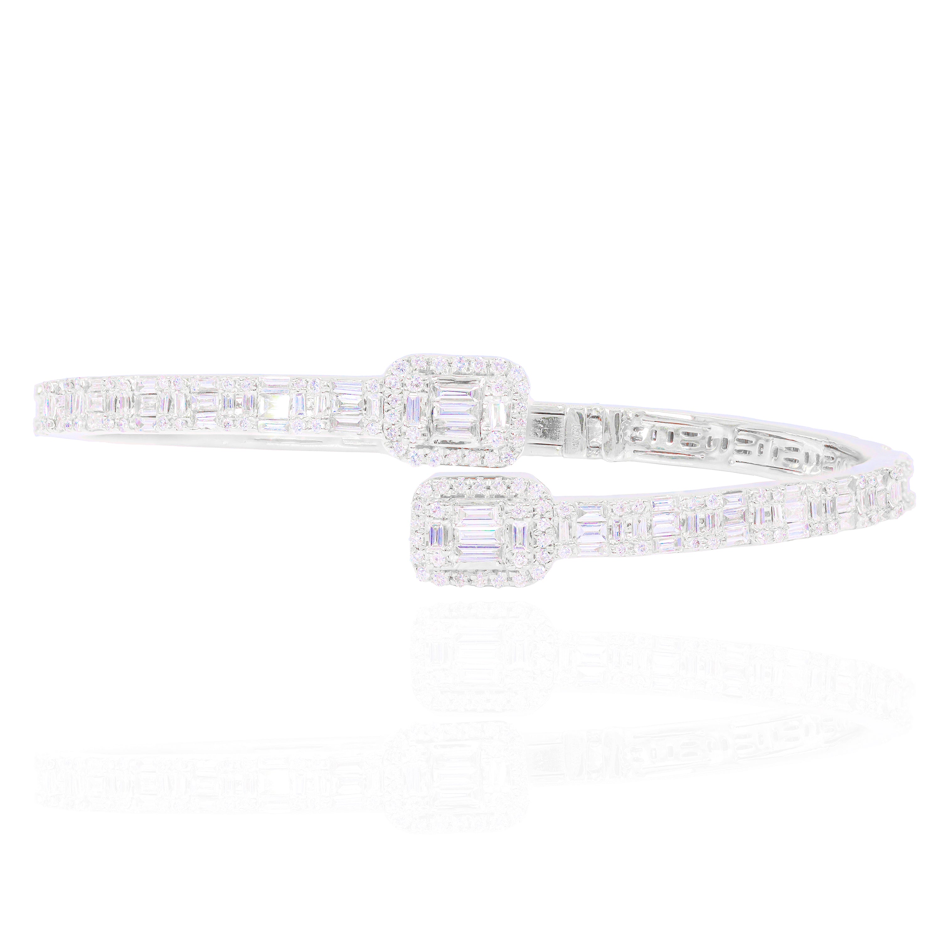 Baguette & Round Diamond Bangle Bracelet