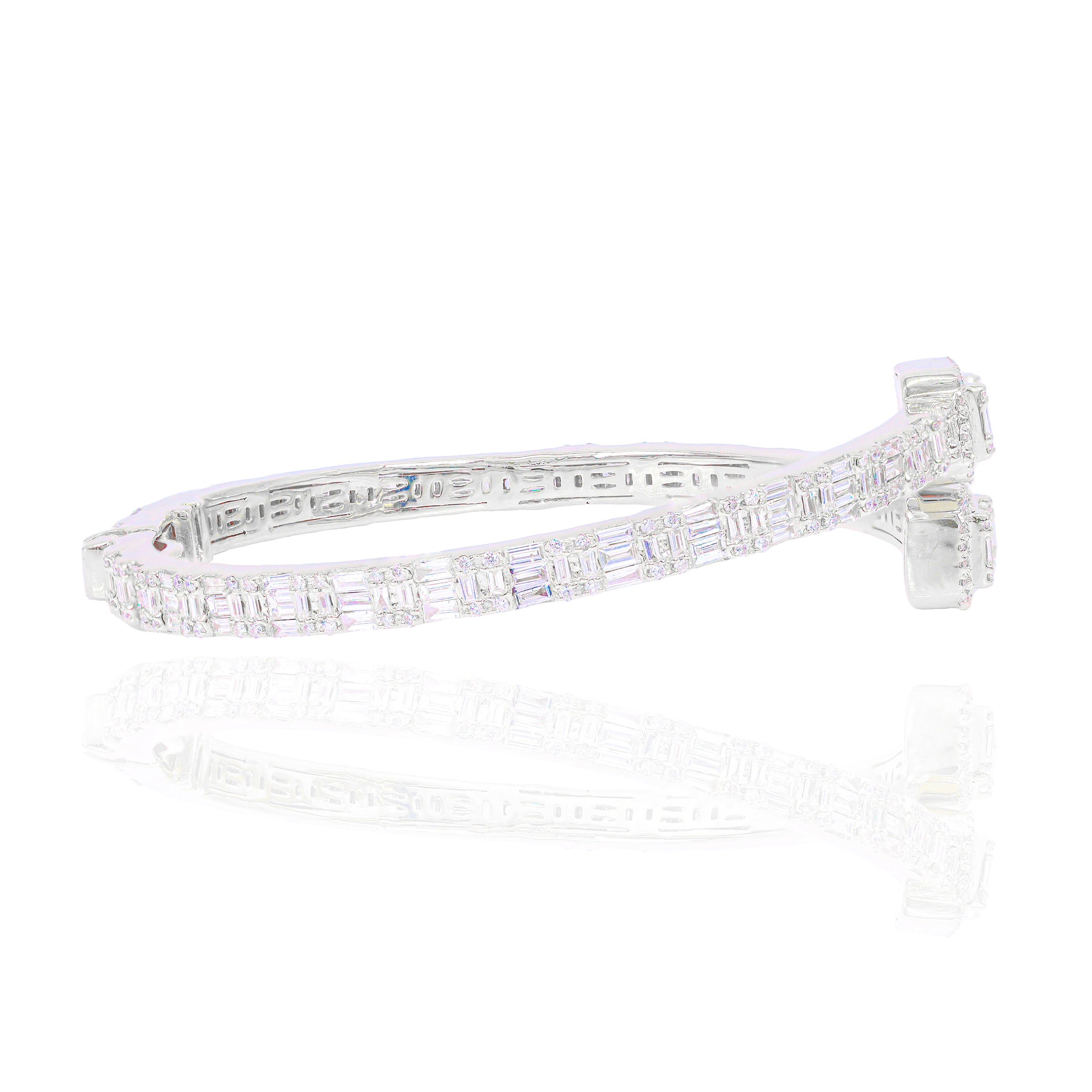 Baguette & Round Diamond Bangle Bracelet