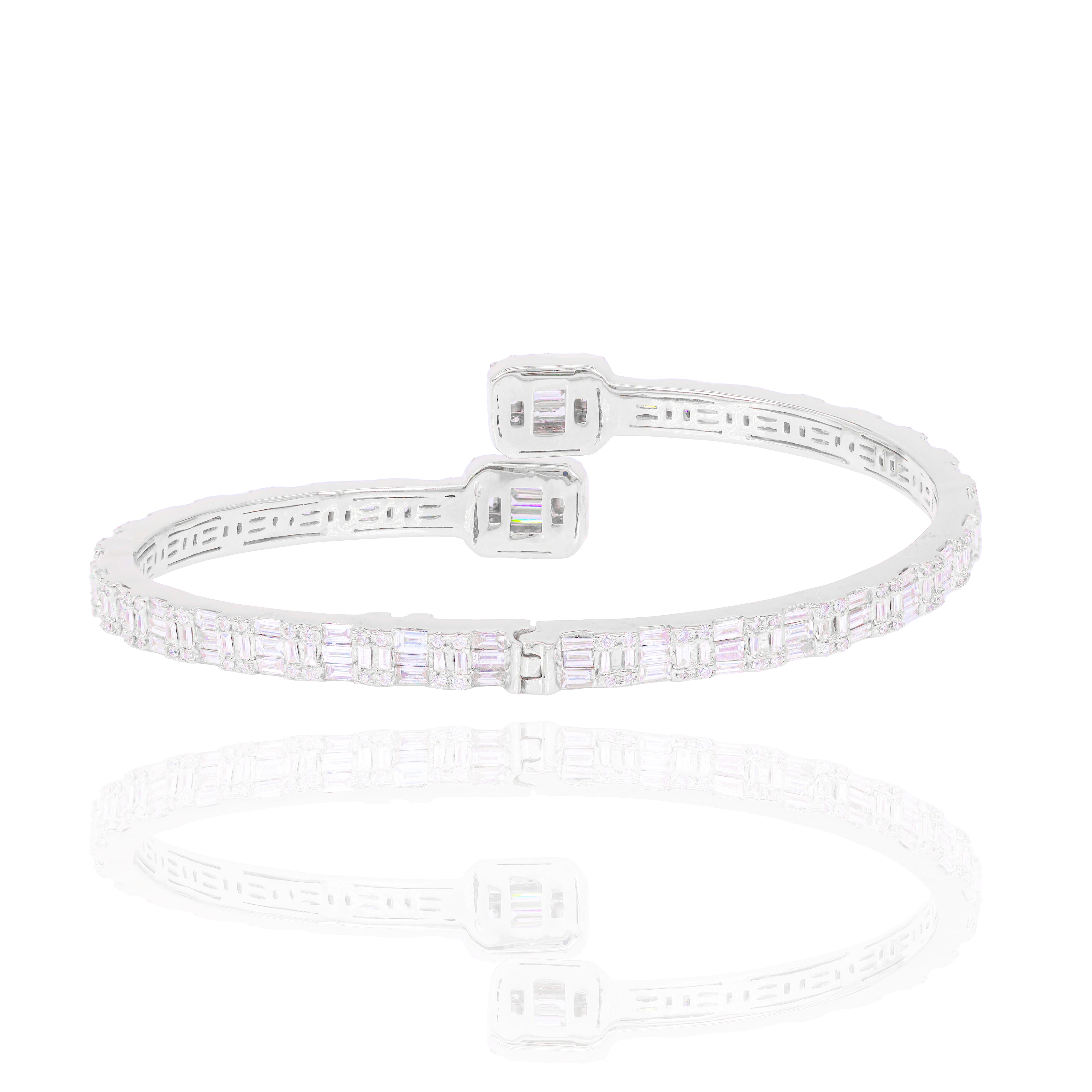 Baguette & Round Diamond Bangle Bracelet