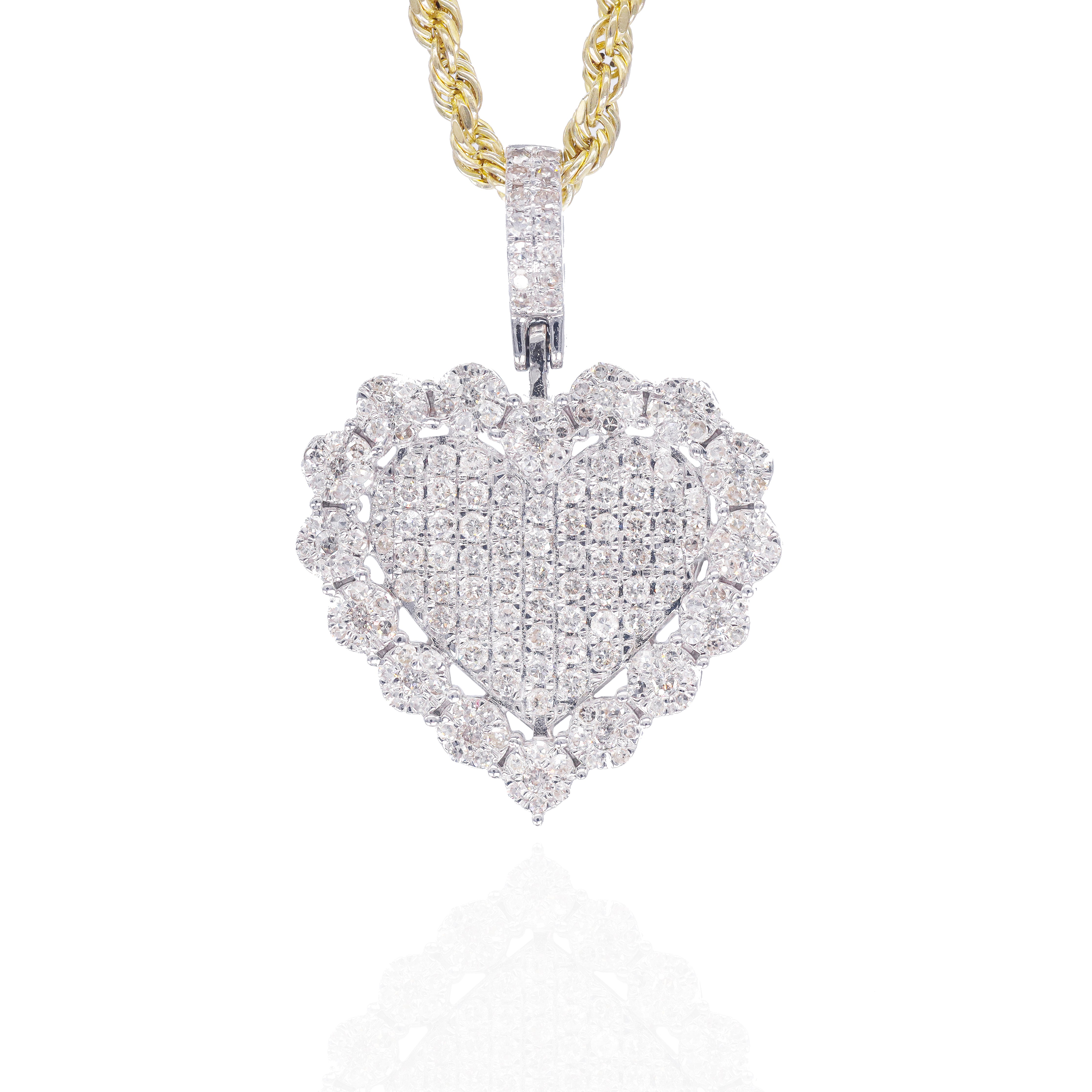 Diamond Heart Pendant w/ Diamond Flower Border