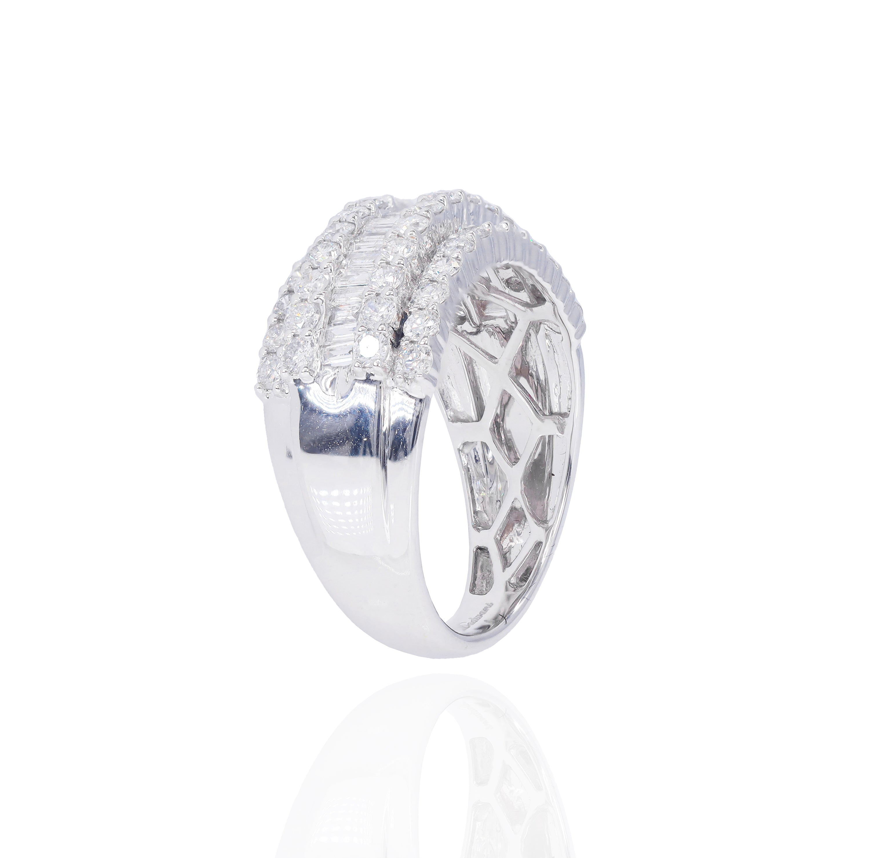 Center Baguette with 2 Row Round Diamond Ring Band