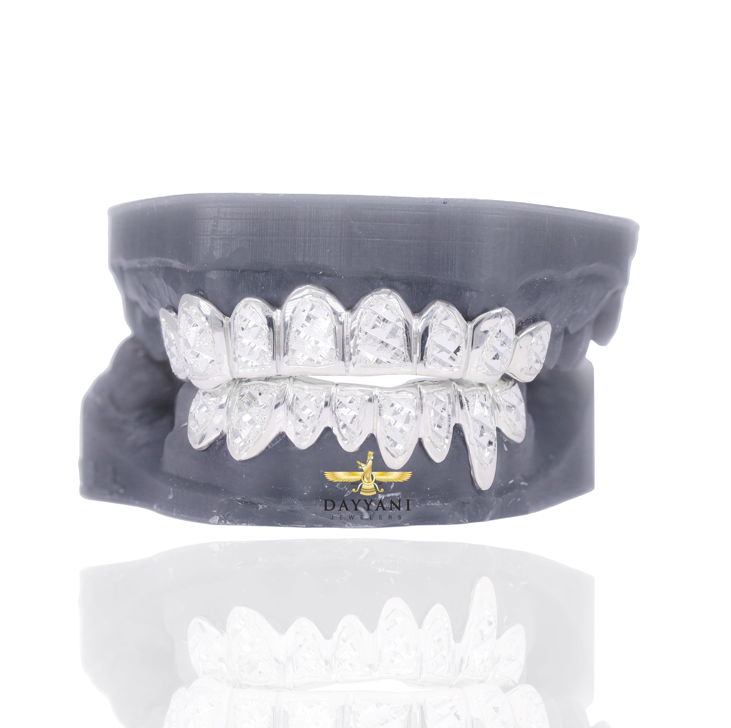 Custom TwoTone Diamond Cut & Diamond Dust w/ Solid Trim Gold Grillz