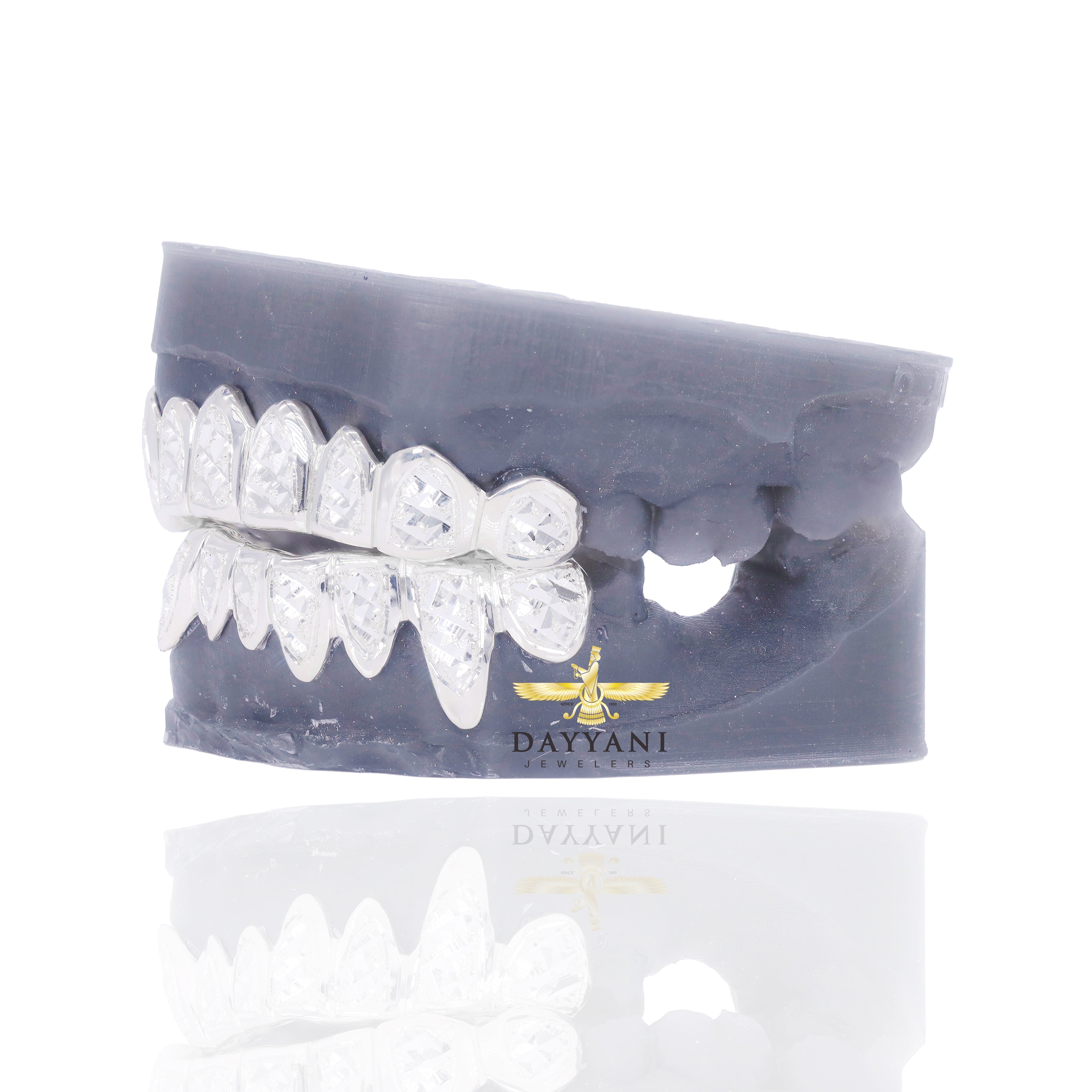 Custom Two-Tone Diamond Cut & Diamond Dust w/ Solid Trim Gold Grillz