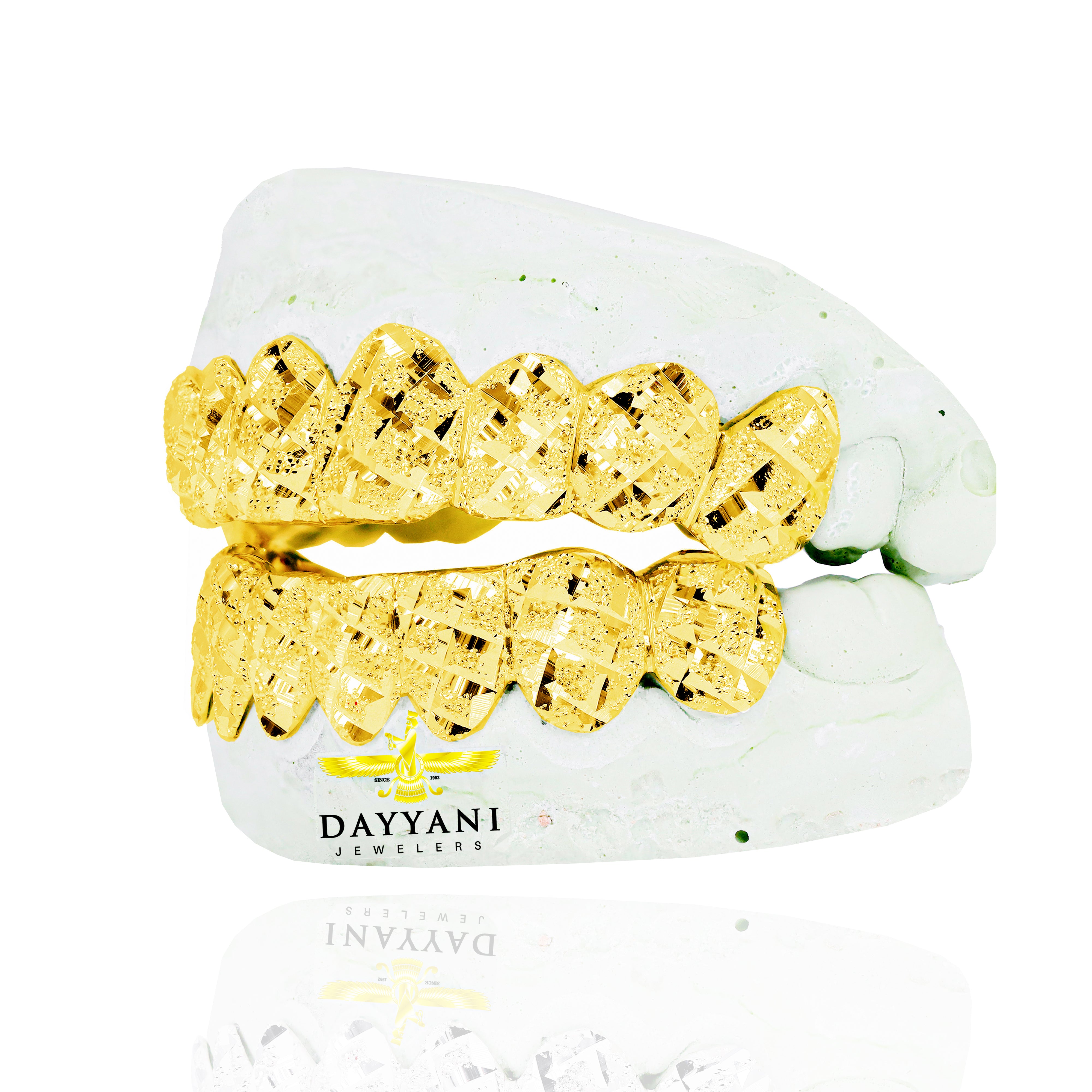 Custom Diamond Cut Diamond Dust Gold Grillz