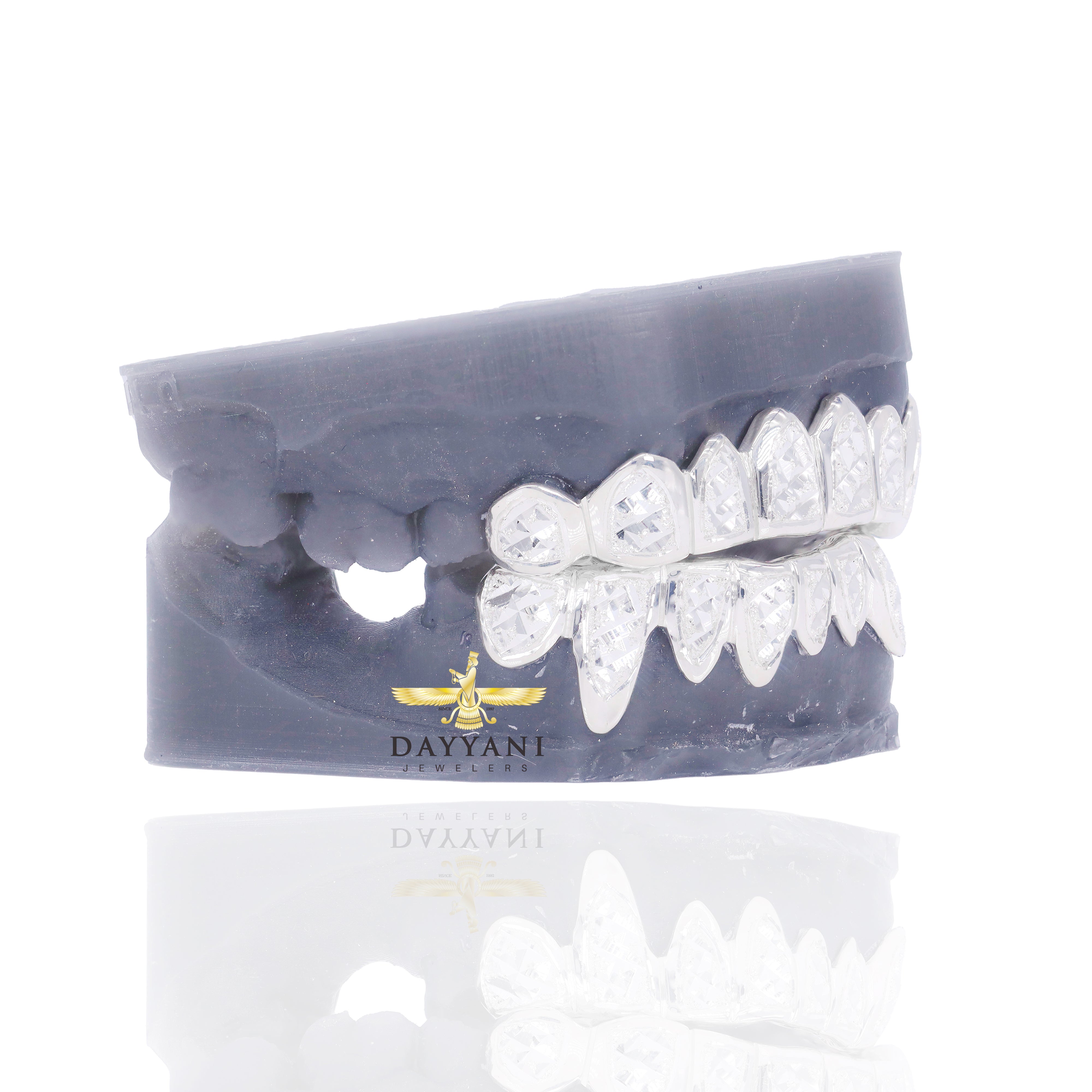 Custom Two-Tone Diamond Cut & Diamond Dust w/ Solid Trim Gold Grillz