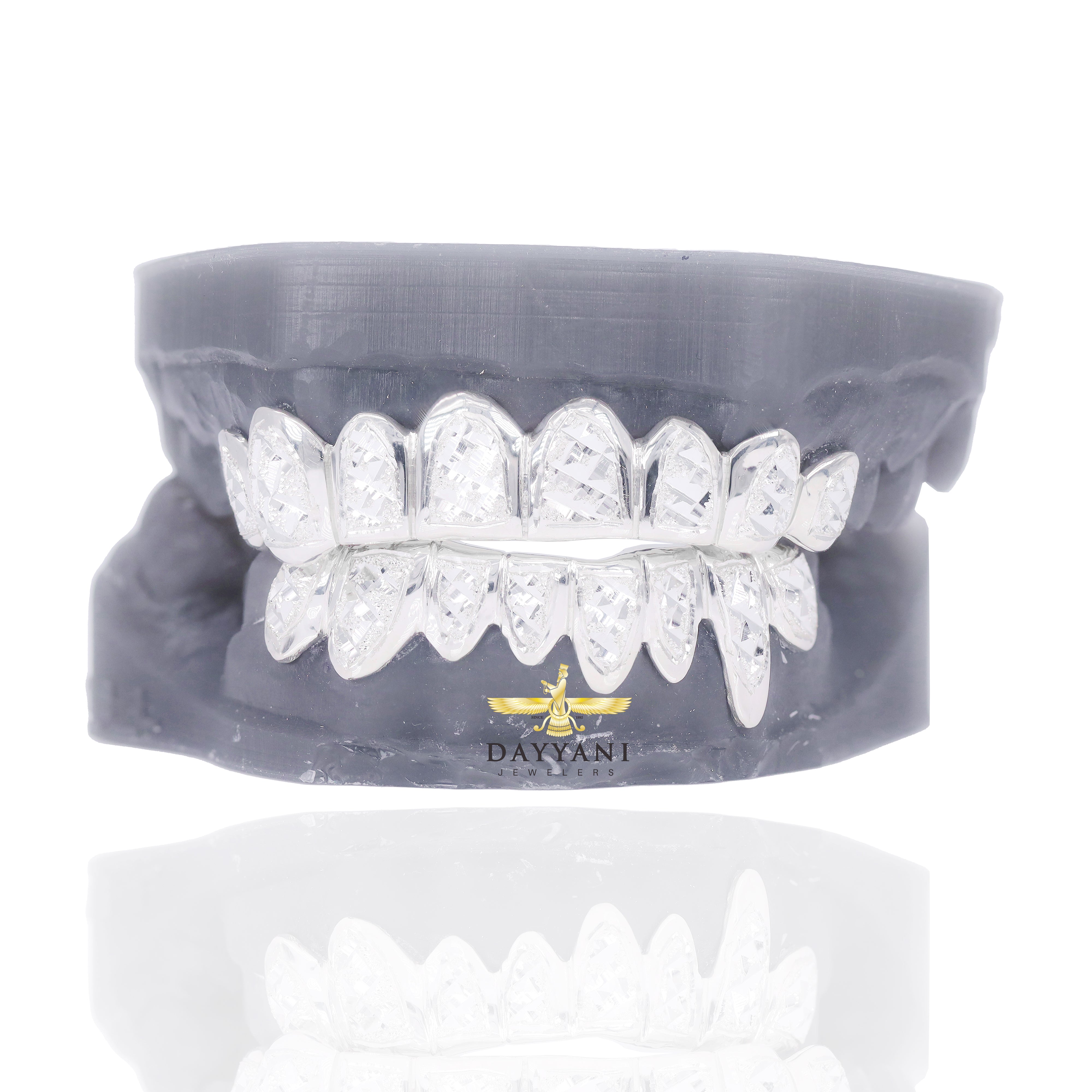 Custom Two-Tone Diamond Cut & Diamond Dust w/ Solid Trim Gold Grillz