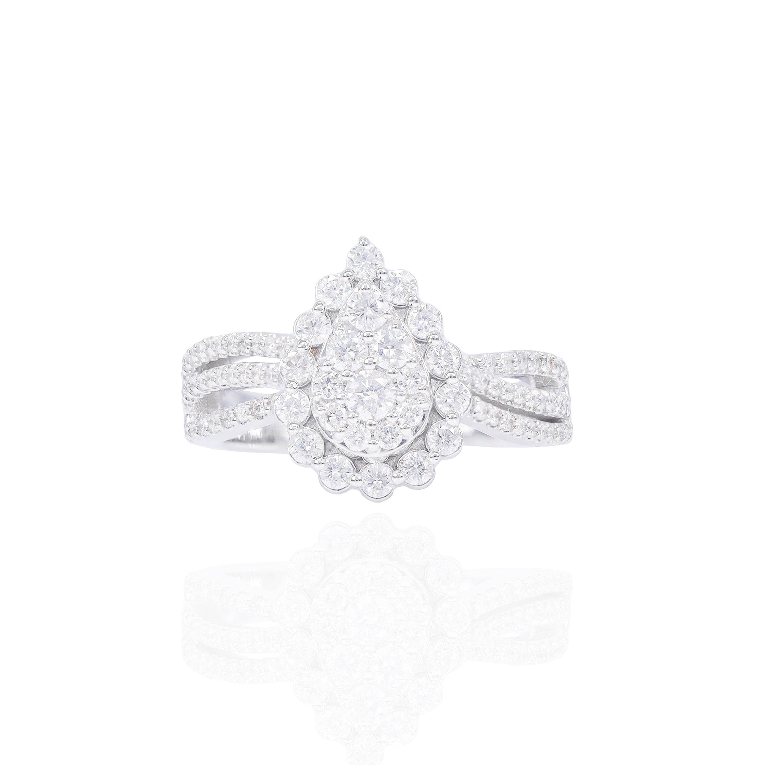 Pear Shaped with Halo and 3 Row Open Band Diamond Engagement Ring