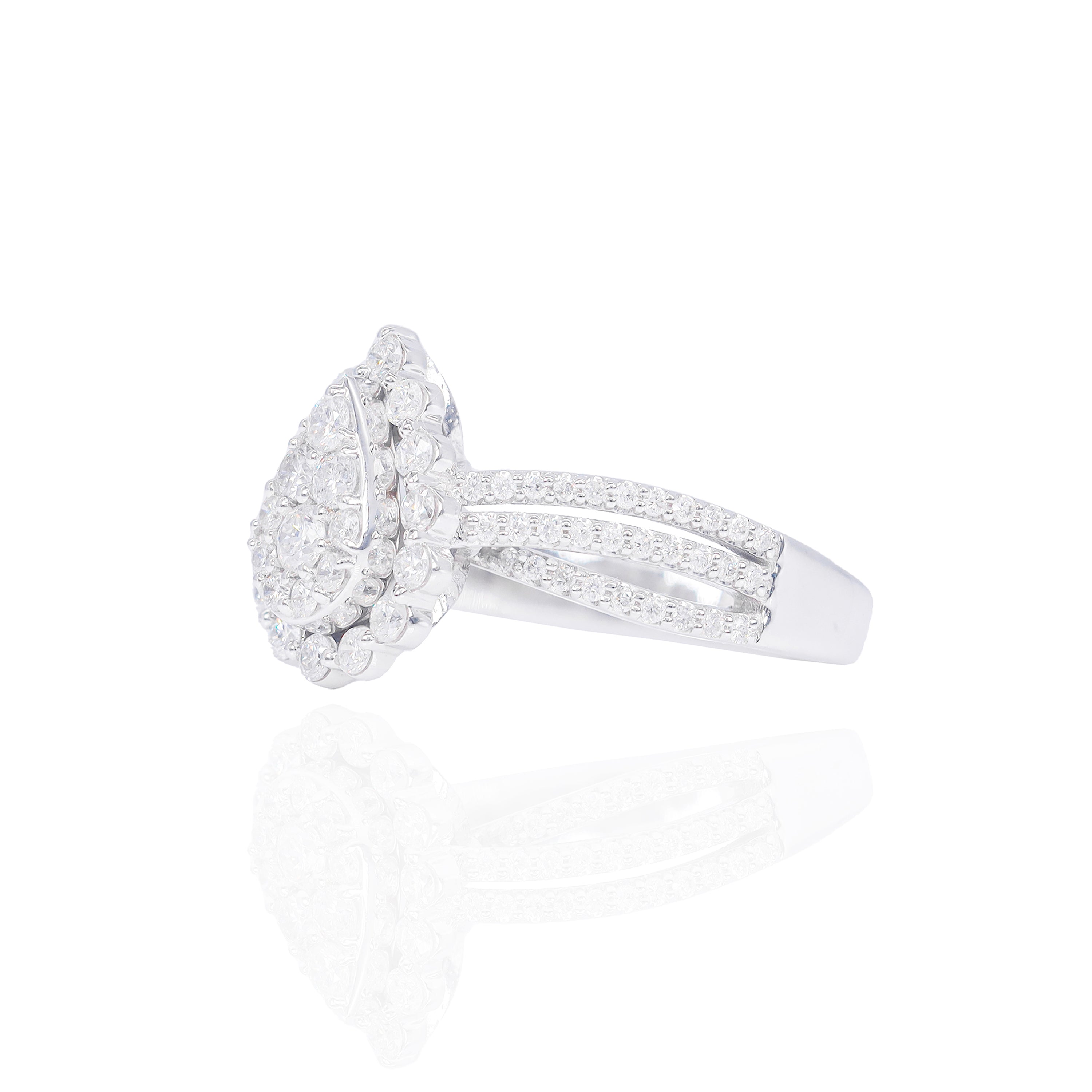 Pear Shaped with Halo and 3 Row Open Band Diamond Engagement Ring