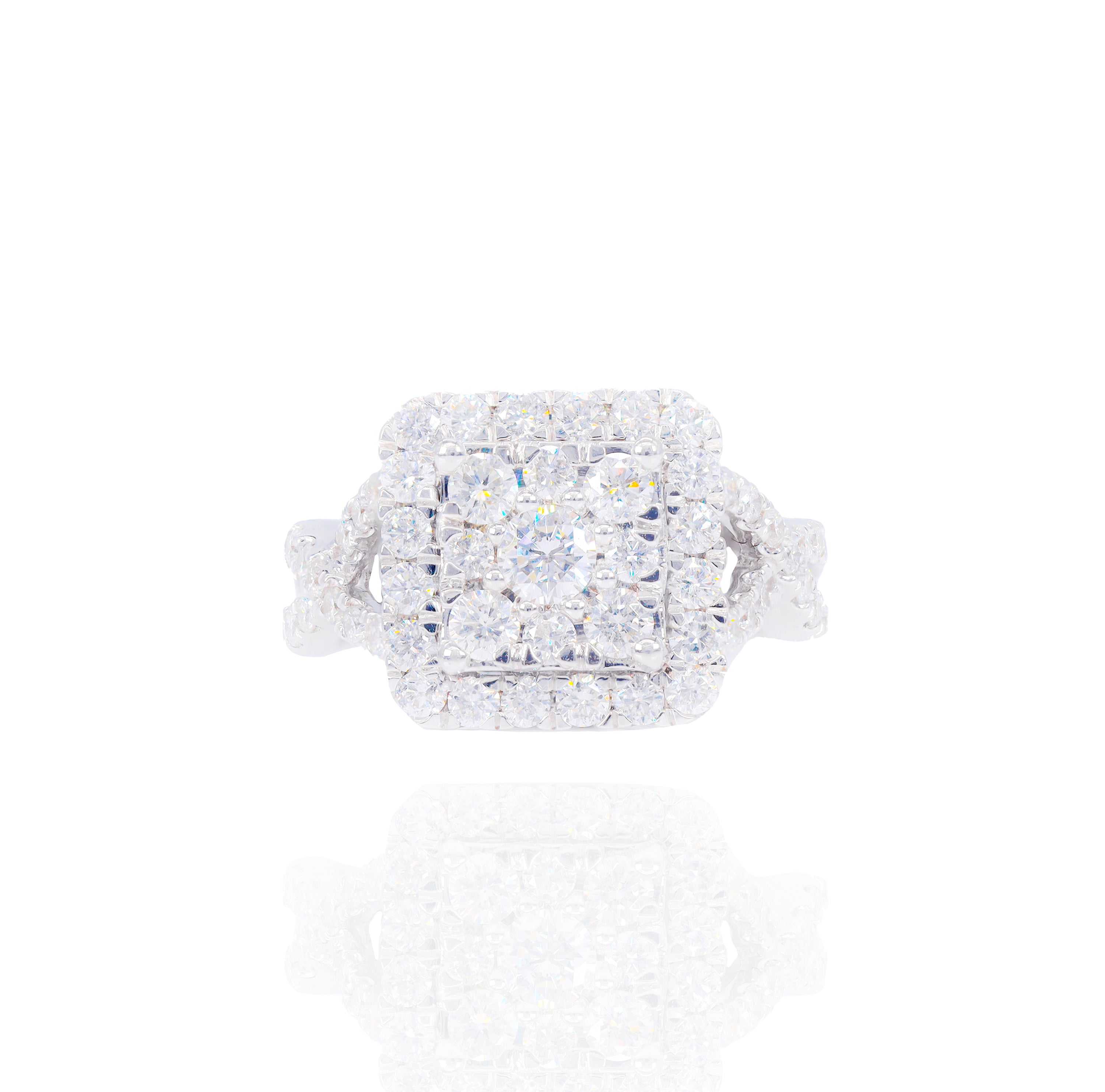 Princess Shape Round Diamond Engagement Ring with Halo & Band