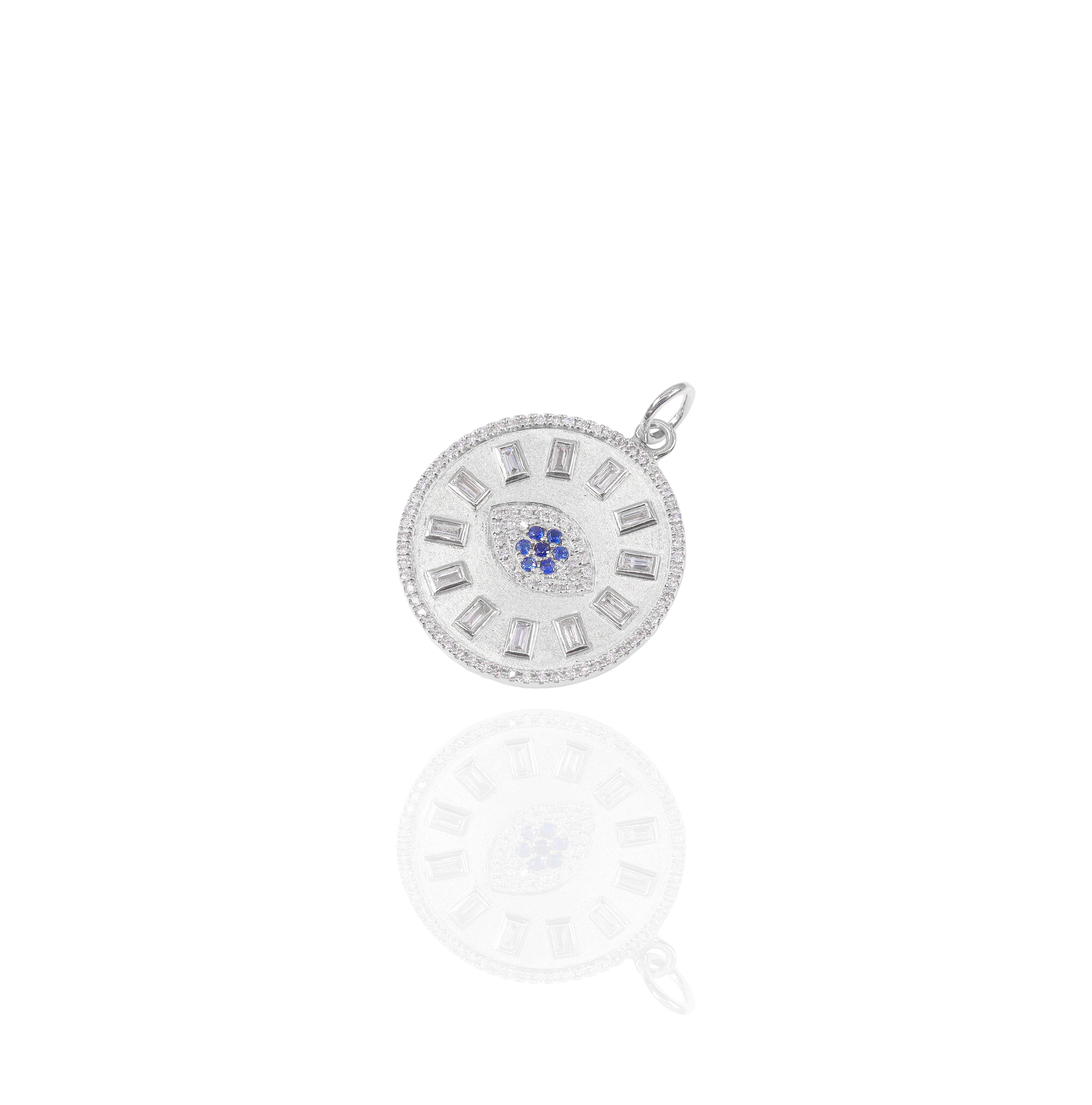 Evil Eye Medallion Diamond Pendant w/ Blue Sapphire Center