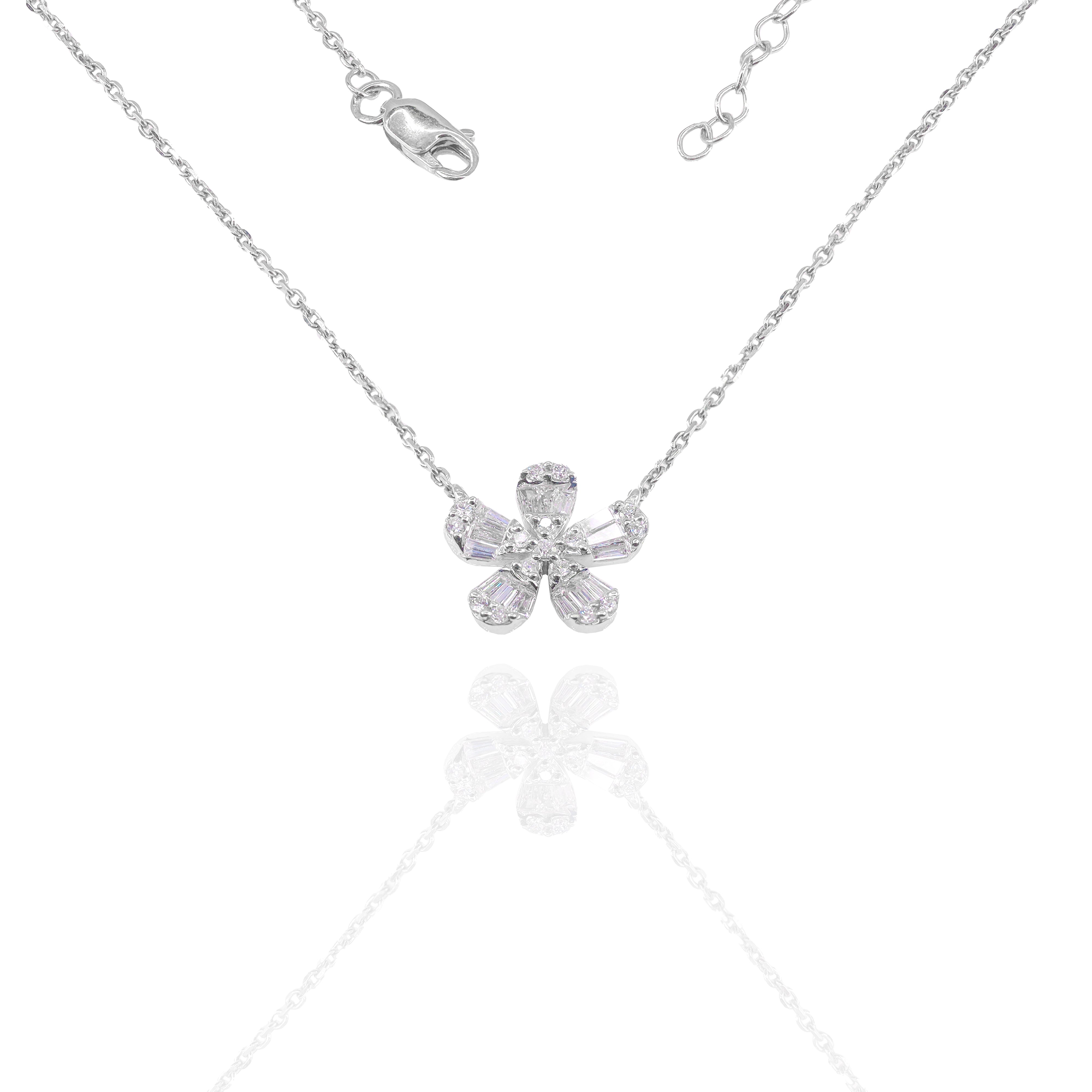Baguette Diamond Flower Charm with Chain